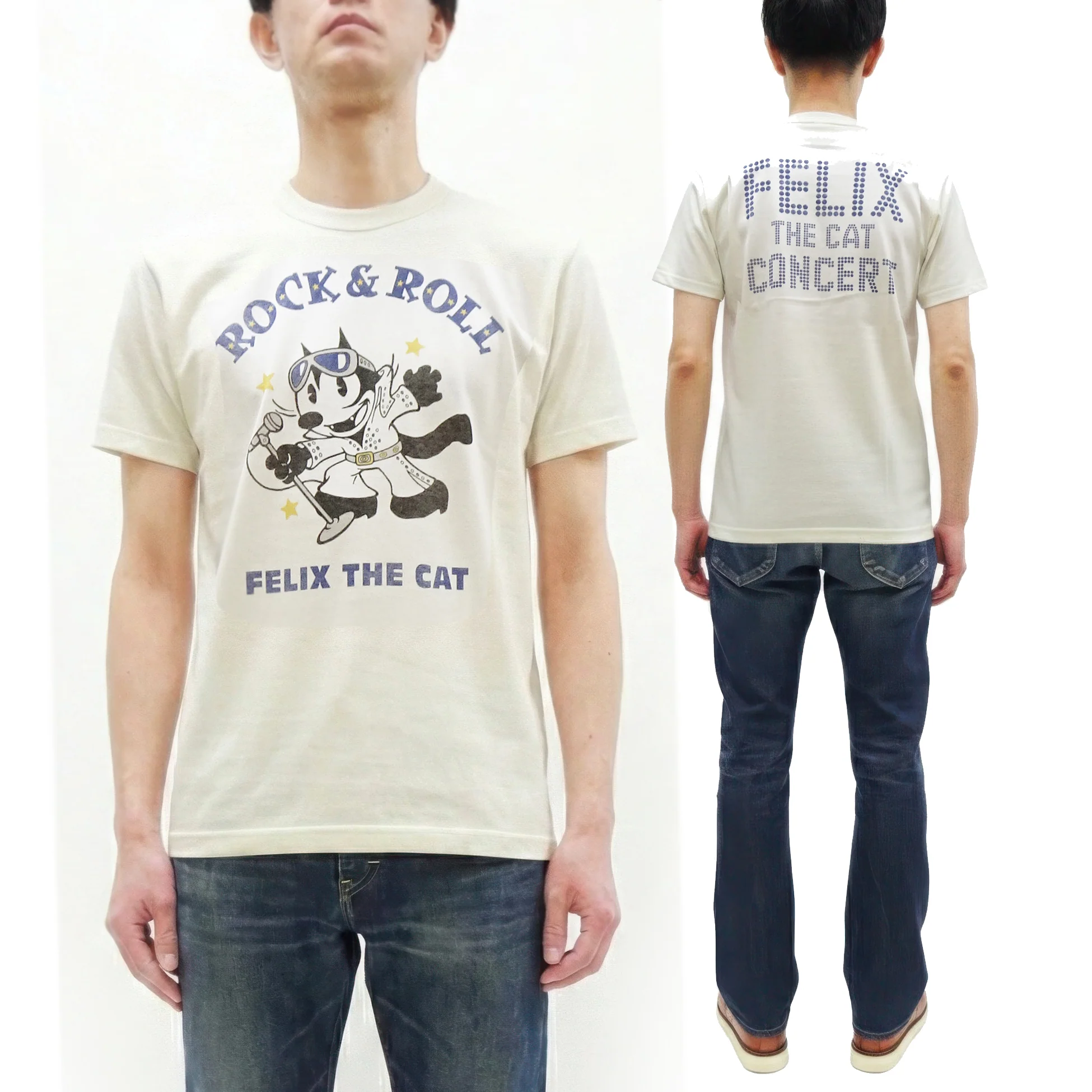 TOYS McCOY Felix the Cat "Rock & Roll" Short Sleeve Loopwheel Graphic T-Shirt - Made in Japan, Tubular Knit, Unwashed Finish (TMC2602 011 Off-White) - Image 5