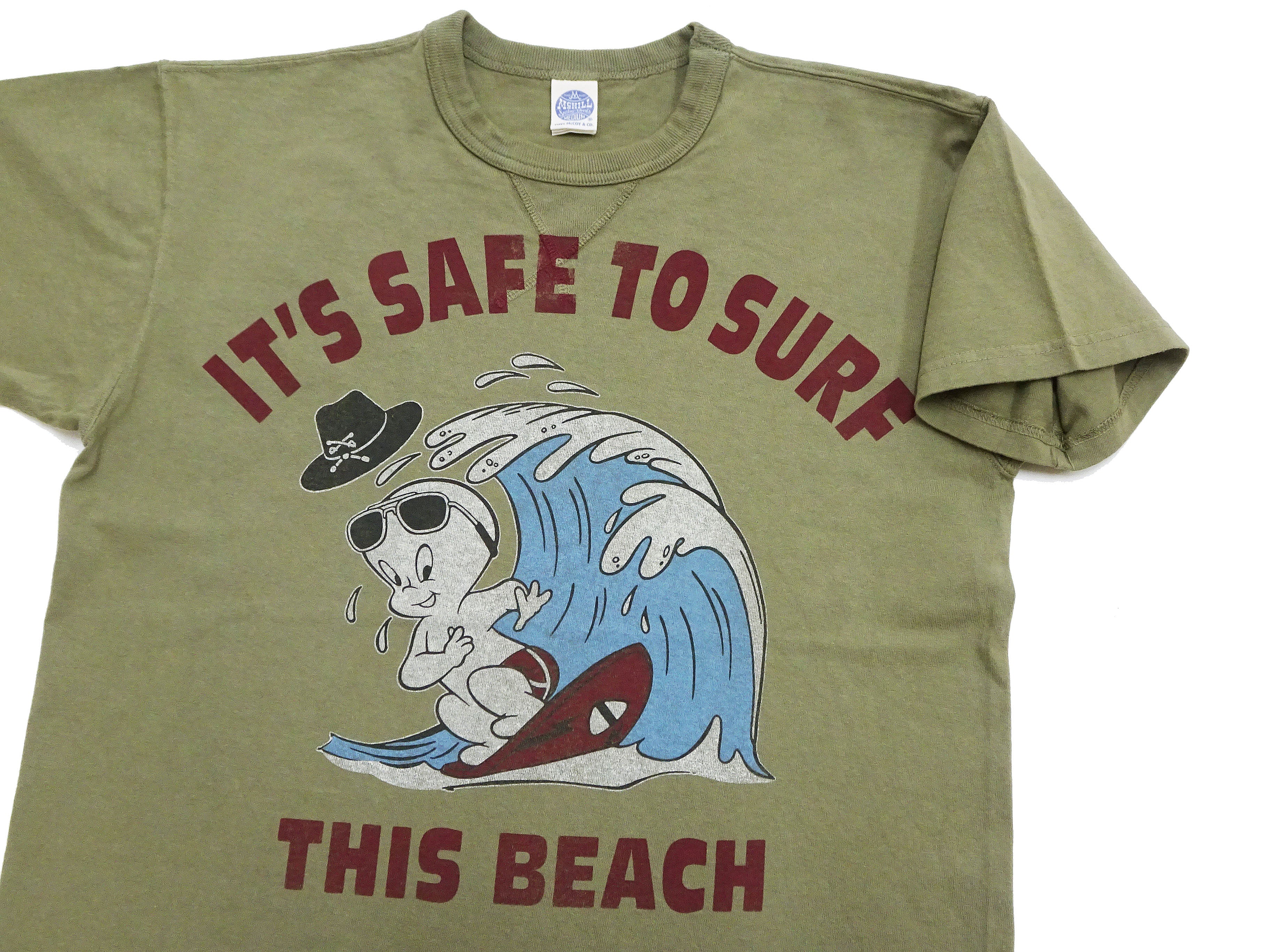 TOYS McCOY Graphic Loopwheel T-shirt Men's Short Sleeve Casper the Friendly Ghost Surfing Printed Tee TMC2504 Garment-Dyed Finish 160 Faded-Olive - Image 7
