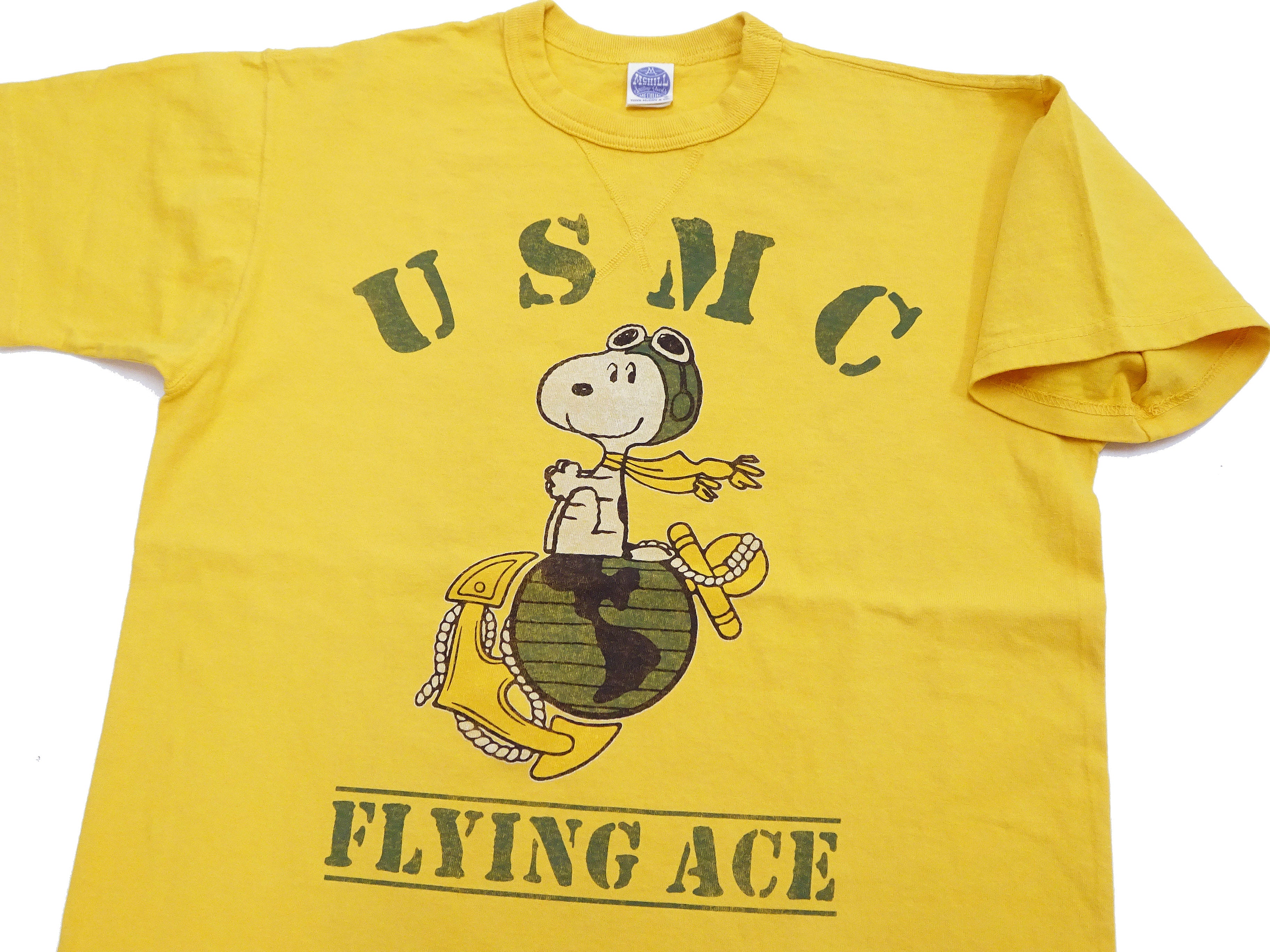 TOYS McCOY Graphic Loopwheel T-shirt - Men's Short Sleeve Flying Ace Snoopy x USMC Printed Tee TMC2527 Garment-Dyed Finish 060 Faded-Yellow - Image 7