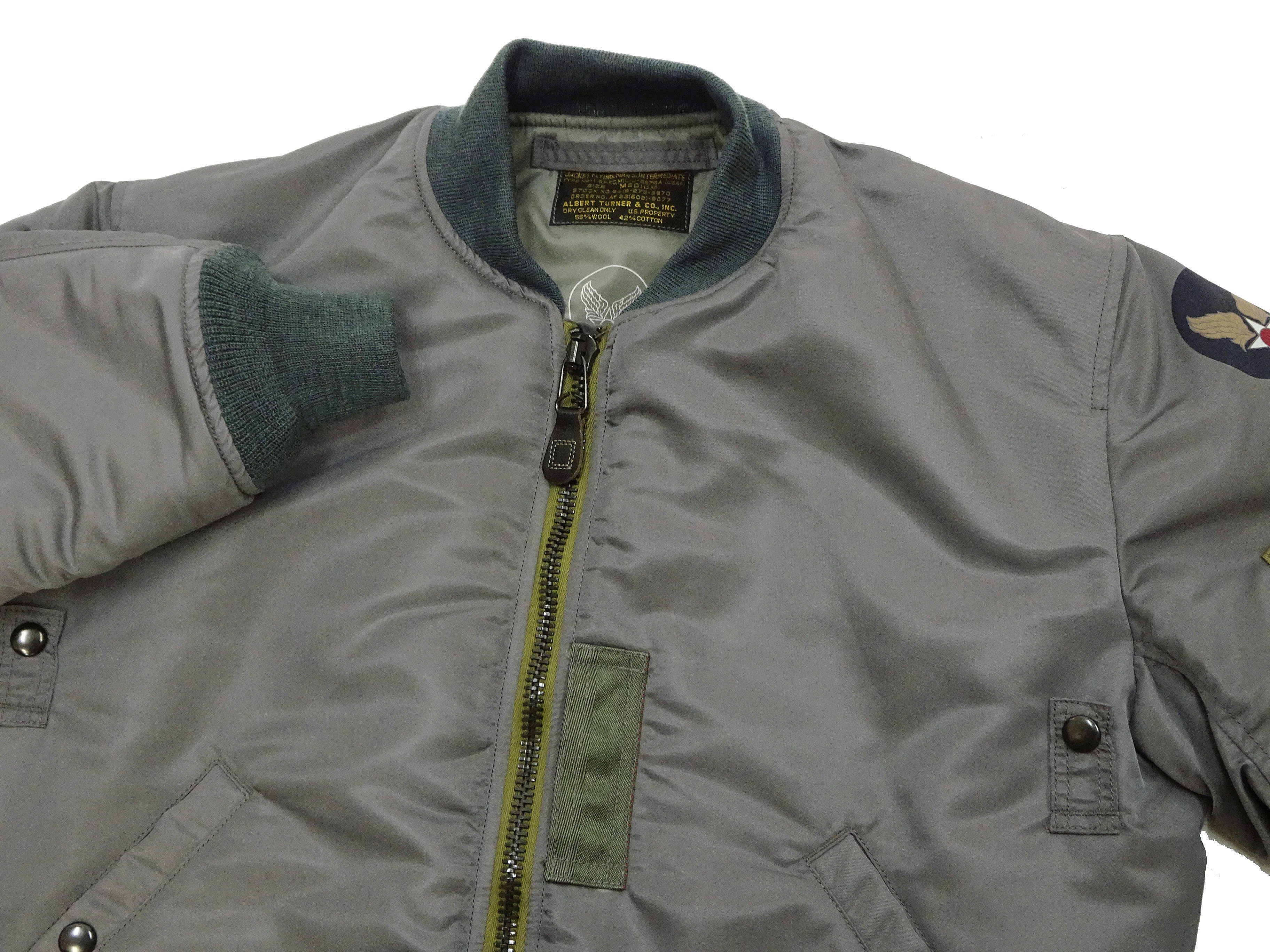TOYS McCOY MA-1 Flight Jacket Men's Reproduction of Albert Turner MA1 Bomber Jacket TMJ2432 Sage-Gray - Image 8