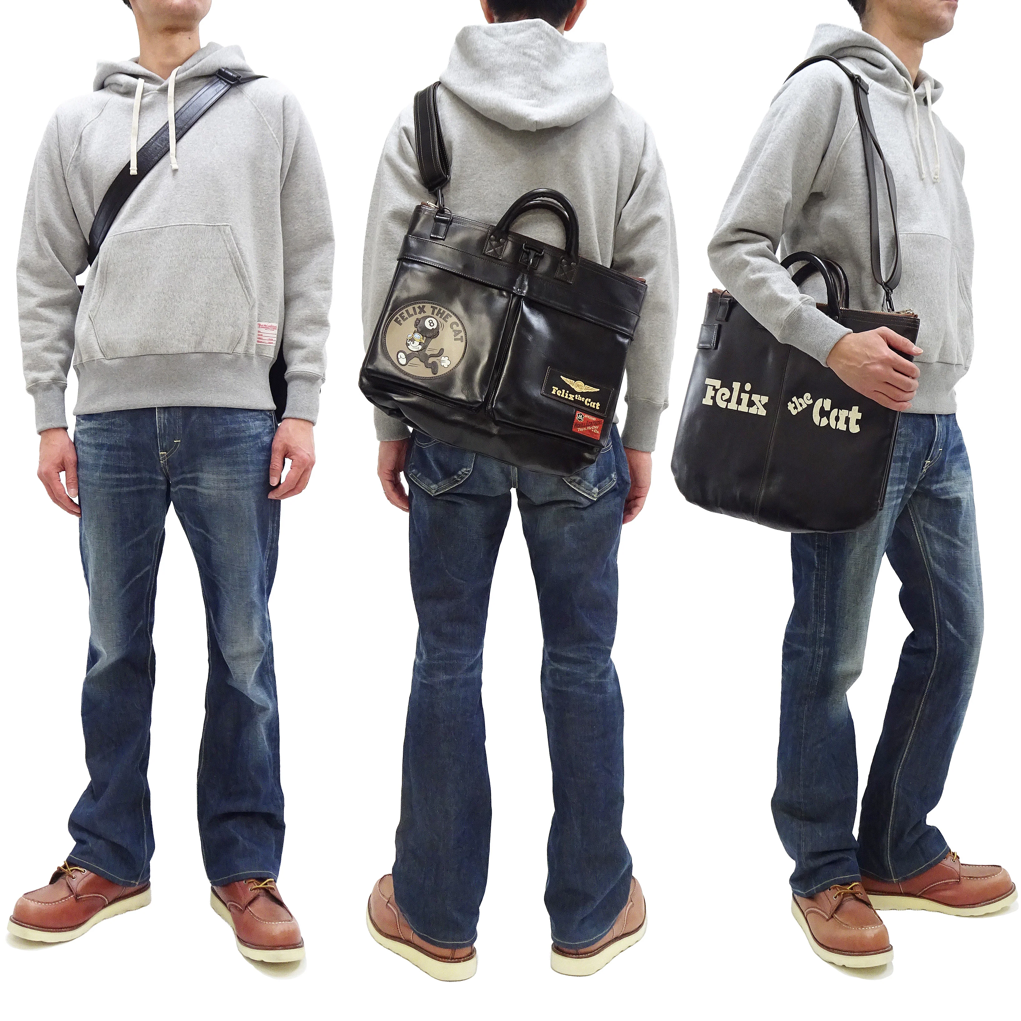 TOYS McCOY Men's Felix the Cat Leather Shoulder Bag - Black Horsehide, U.S. Air Force Helmet Bag Inspired, Made in Japan (TMA2523 031 Black) - Image 2