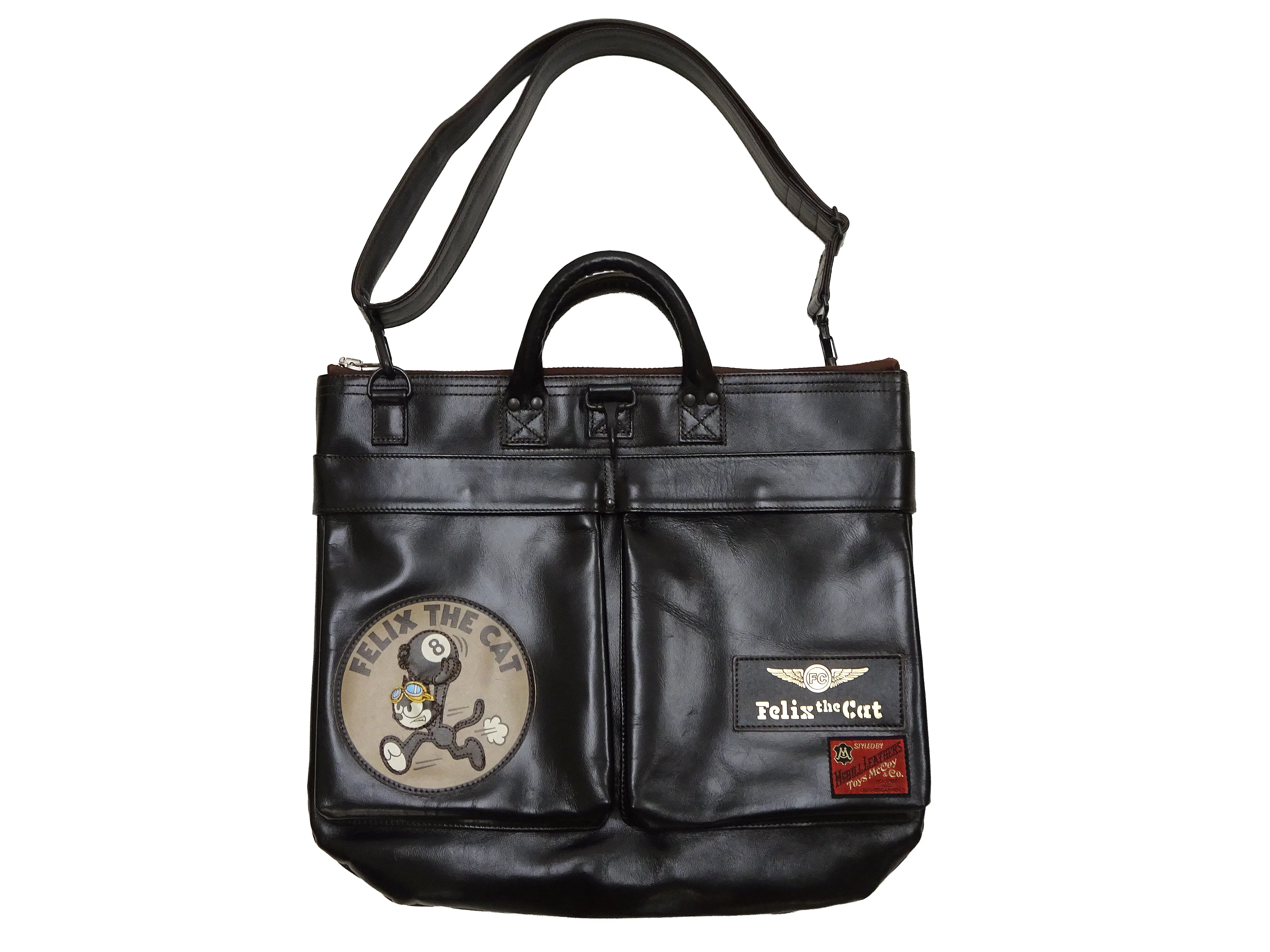 TOYS McCOY Men's Felix the Cat Leather Shoulder Bag - Black Horsehide, U.S. Air Force Helmet Bag Inspired, Made in Japan (TMA2523 031 Black) - Image 4