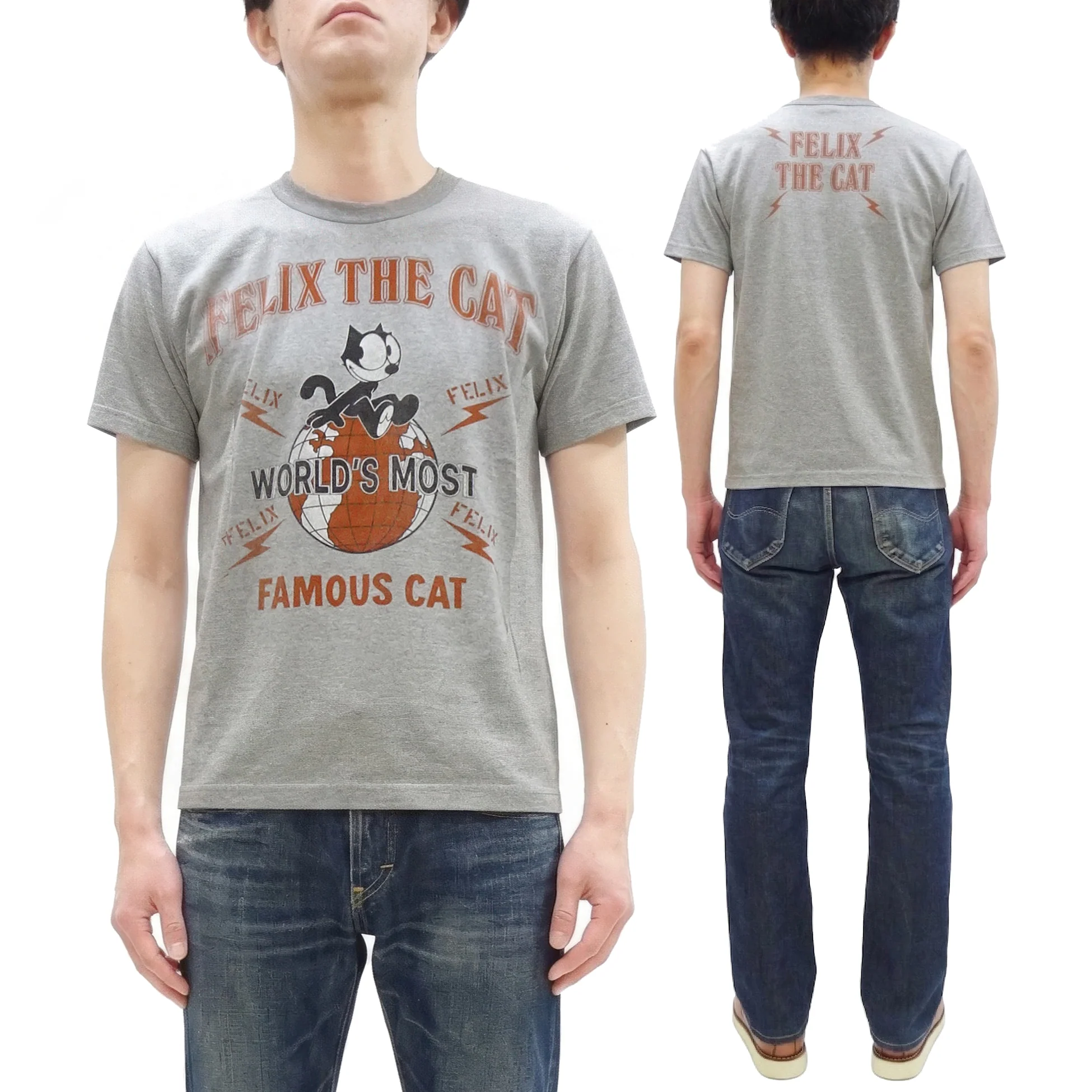 TOYS McCOY Men's Felix the Cat Short-Sleeve Graphic T-Shirt, Garment-Dyed Loopwheel Tubular Tee, Made in Japan (TMC2603 020 Ash Gray) - Image 5