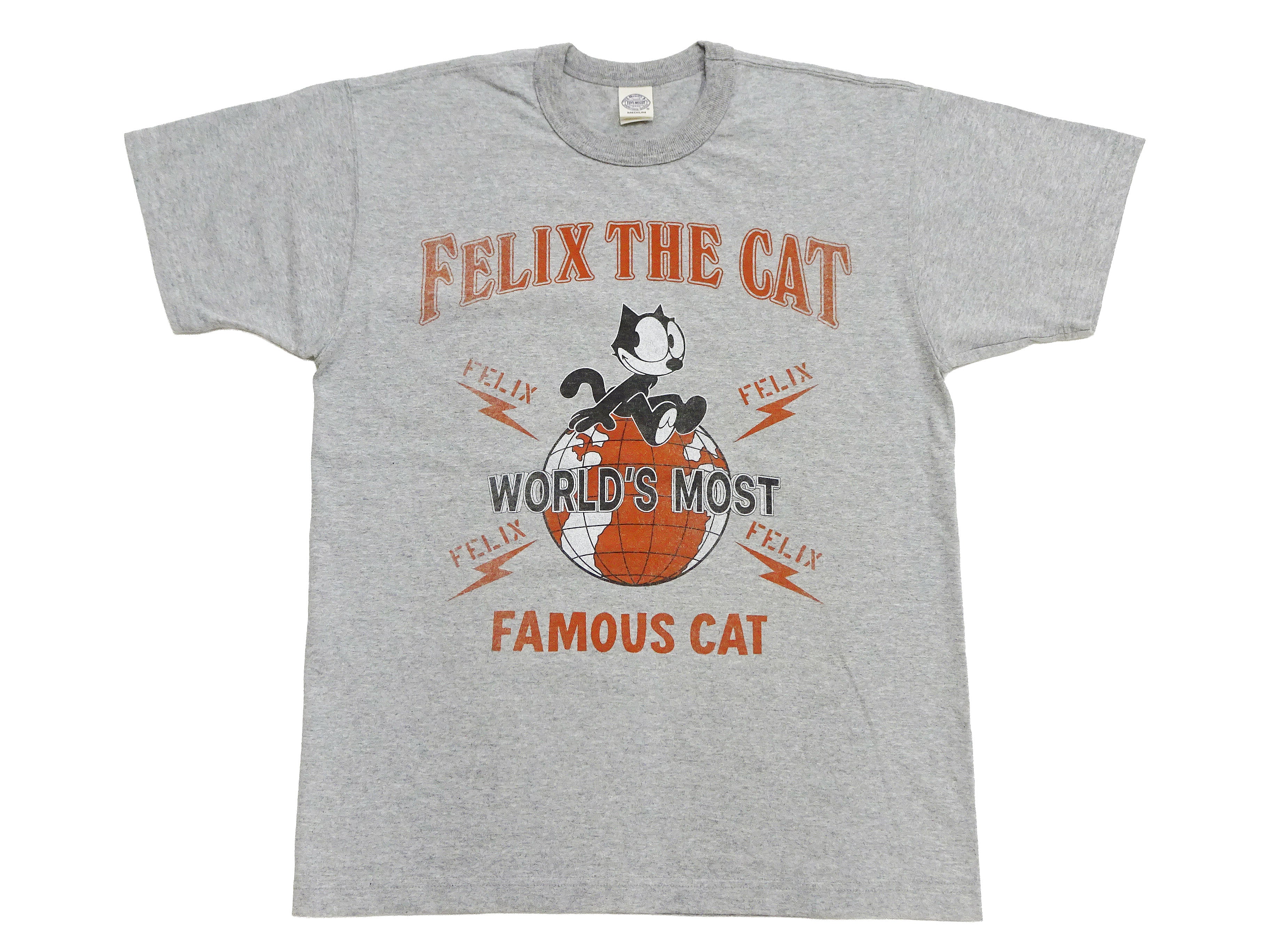 TOYS McCOY Men's Felix the Cat Short-Sleeve Graphic T-Shirt, Garment-Dyed Loopwheel Tubular Tee, Made in Japan (TMC2603 020 Ash Gray) - Image 6