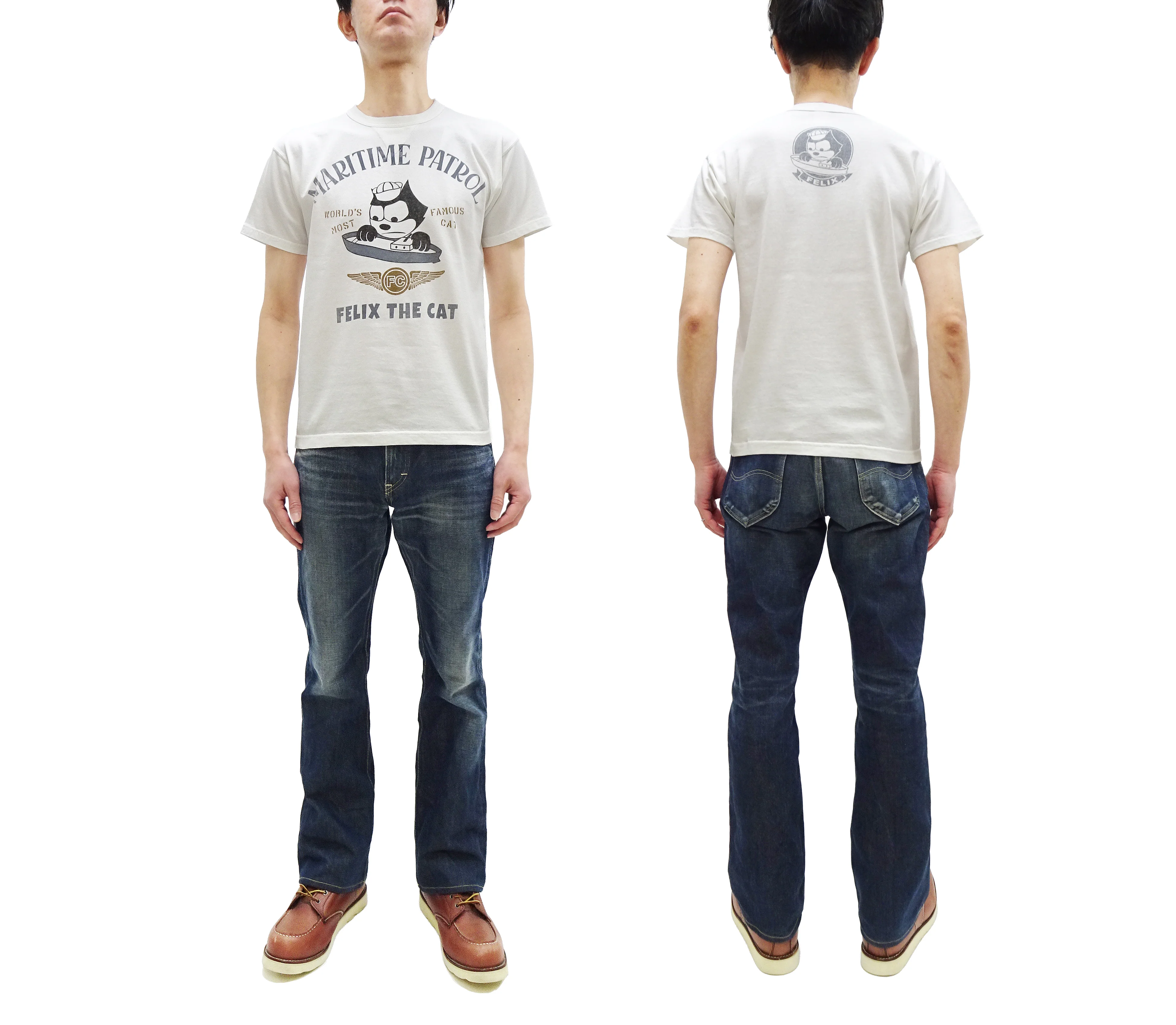 TOYS McCOY Men's Felix the Cat U.S. Navy Graphic Short Sleeve T-Shirt - Loopwheel Tubular Jersey, Garment Dyed, Made in Japan (TMC2601 011 Muted Off-White) - Image 3