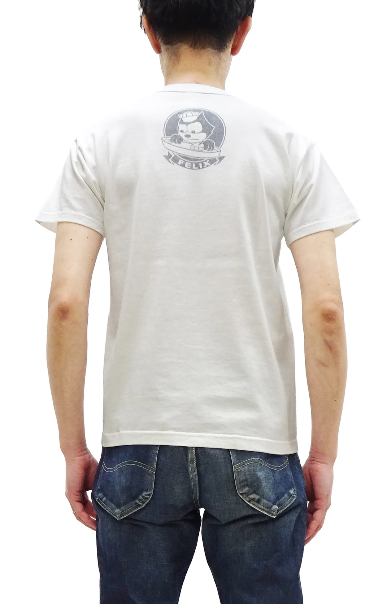 TOYS McCOY Men's Felix the Cat U.S. Navy Graphic Short Sleeve T-Shirt - Loopwheel Tubular Jersey, Garment Dyed, Made in Japan (TMC2601 011 Muted Off-White) - Image 4