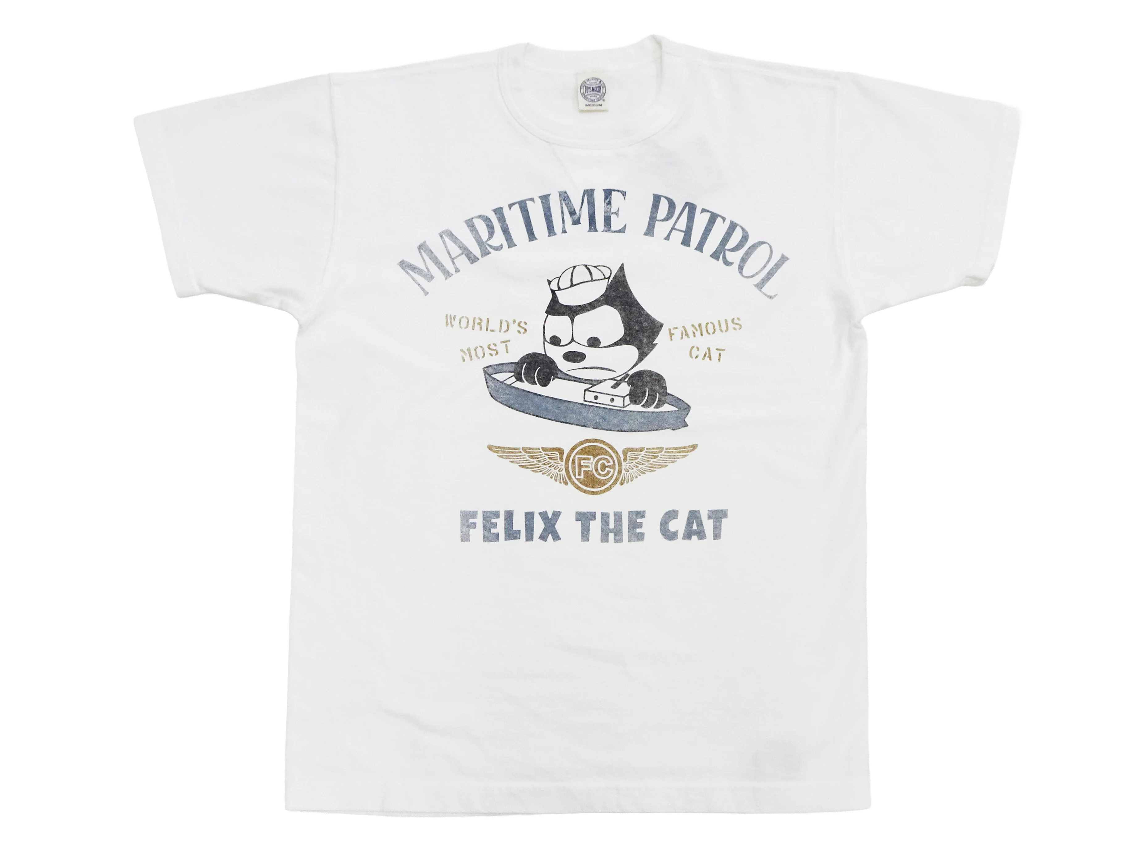 TOYS McCOY Men's Felix the Cat U.S. Navy Graphic Short Sleeve T-Shirt - Loopwheel Tubular Jersey, Garment Dyed, Made in Japan (TMC2601 011 Muted Off-White) - Image 6