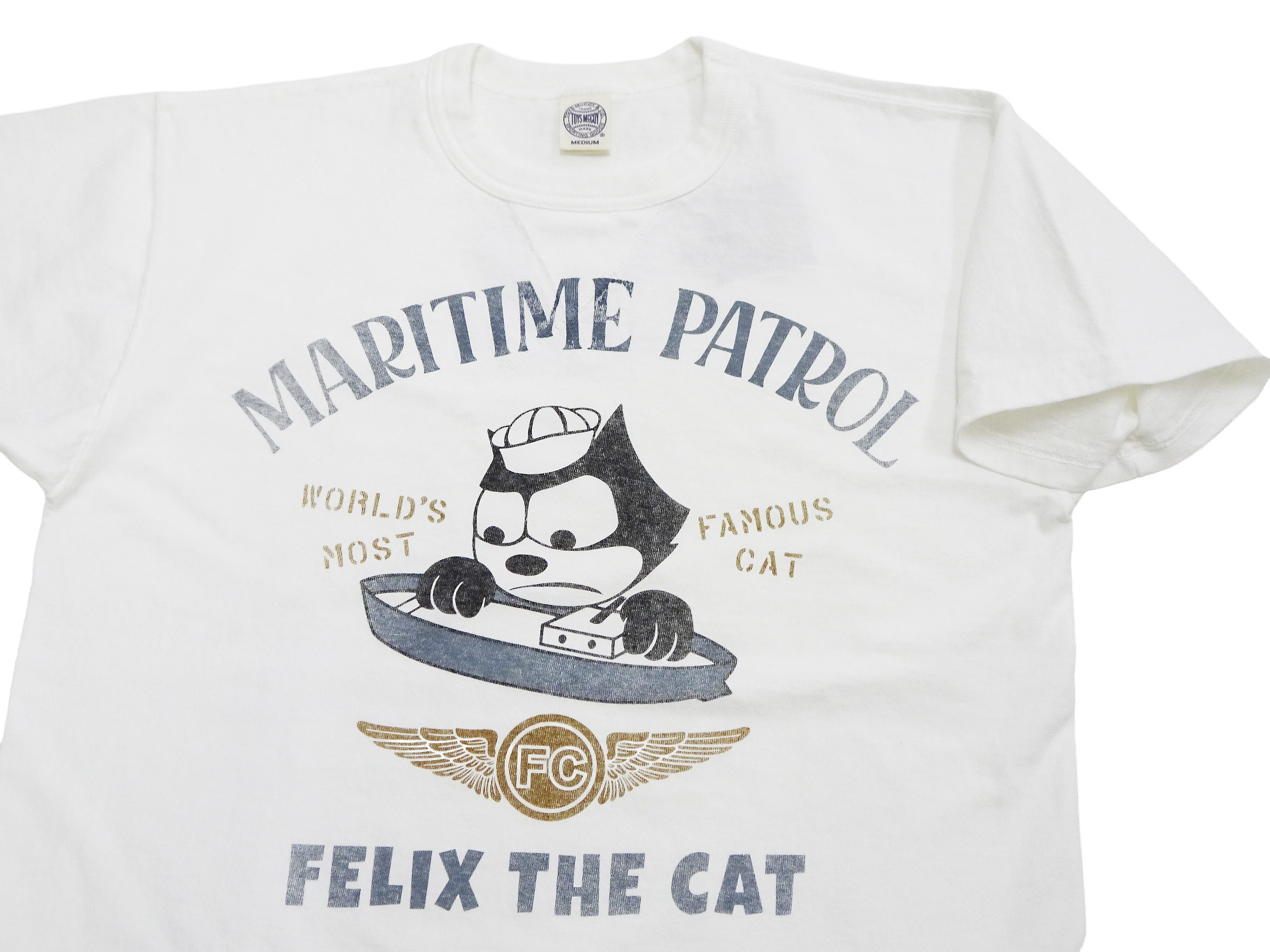 TOYS McCOY Men's Felix the Cat U.S. Navy Graphic Short Sleeve T-Shirt - Loopwheel Tubular Jersey, Garment Dyed, Made in Japan (TMC2601 011 Muted Off-White) - Image 7