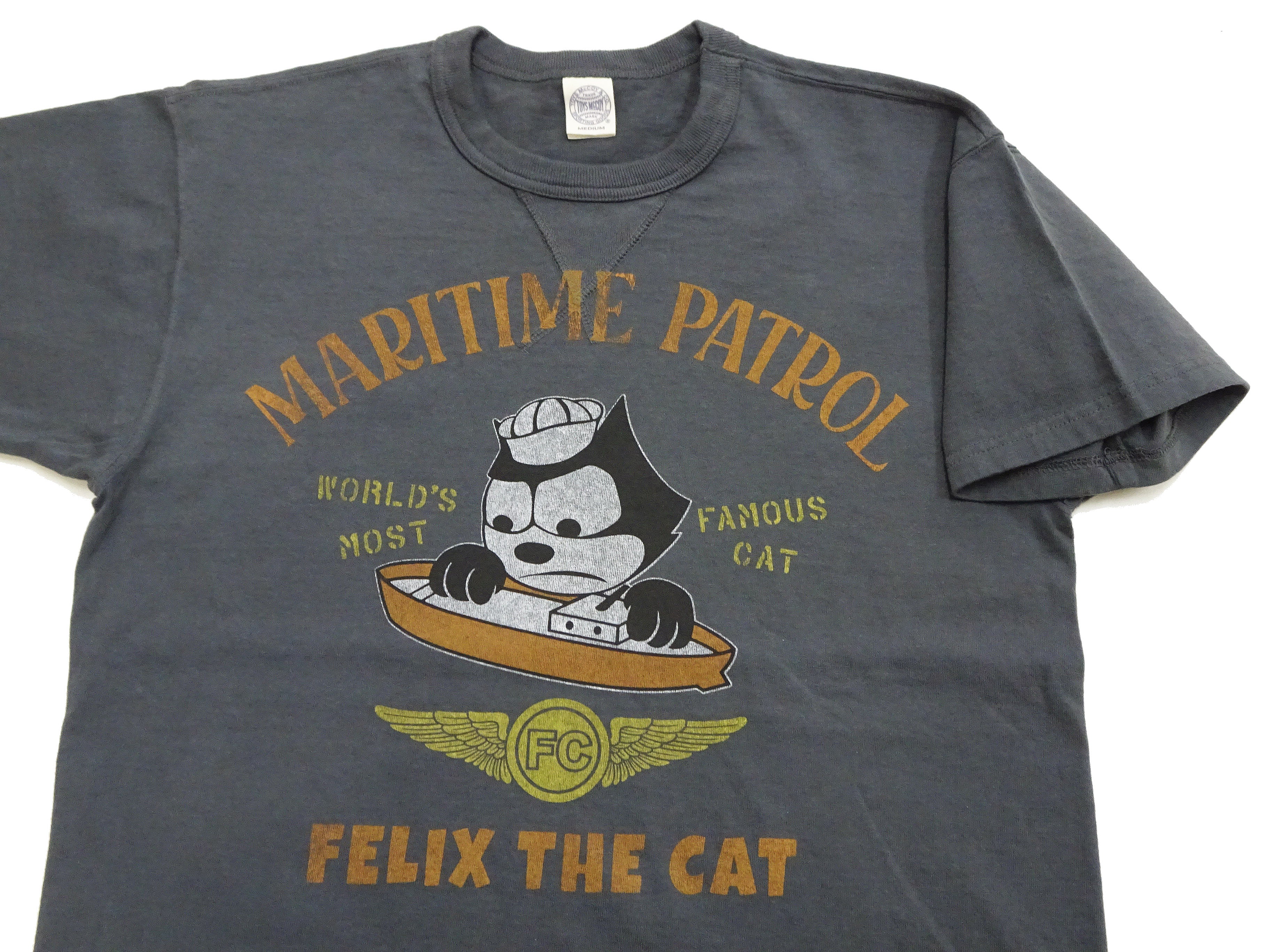 TOYS McCOY Men's Felix the Cat U.S. Navy Graphic Short Sleeve T-Shirt - Loopwheel Tubular Jersey, Garment Dyed, Made in Japan (TMC2601 030 Muted Black) - Image 7