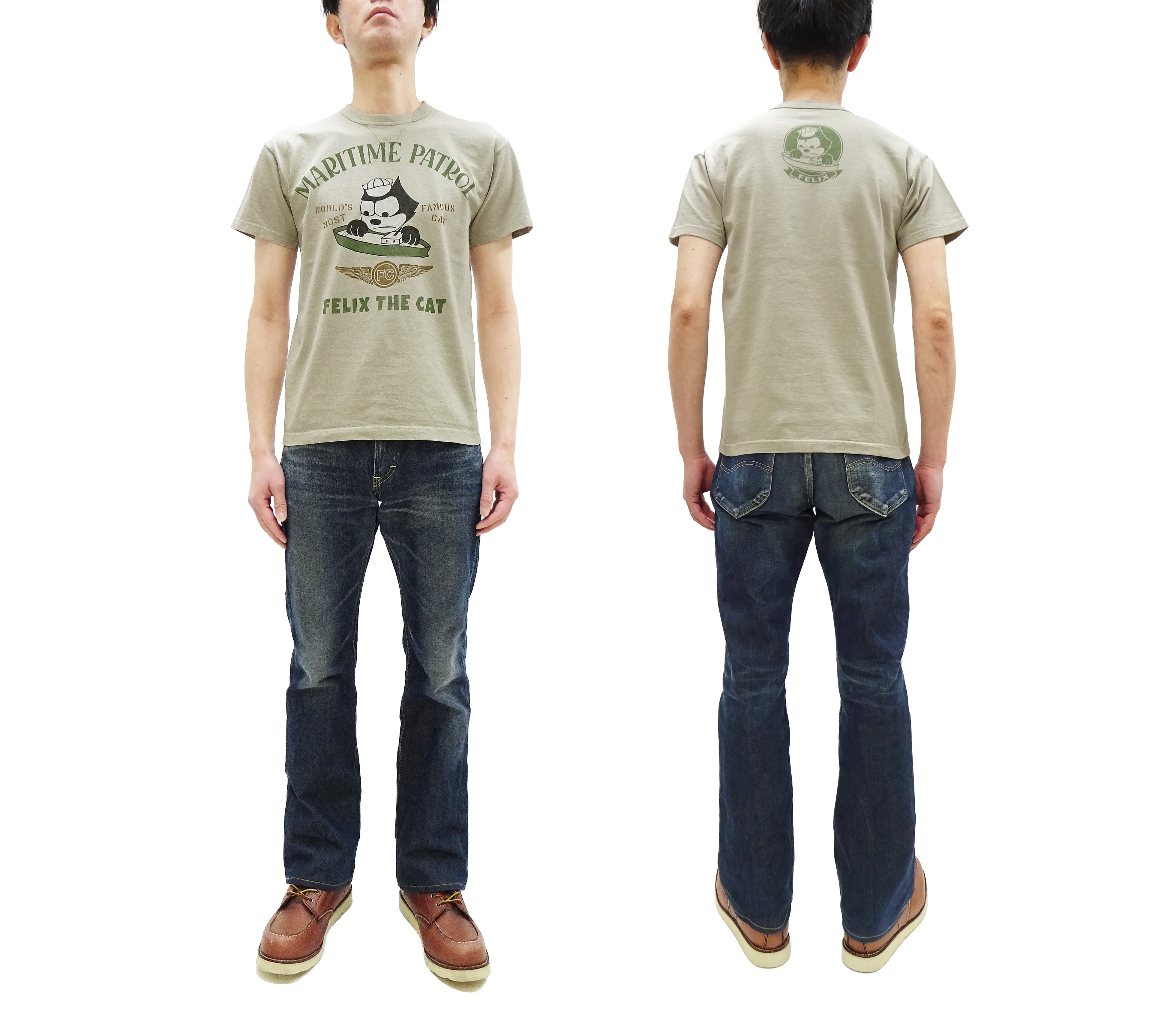 TOYS McCOY Men's Felix the Cat U.S. Navy Graphic Short Sleeve T-Shirt - Loopwheel Tubular Jersey, Garment Dyed, Made in Japan (TMC2601 041 Muted Sand Beige) - Image 3