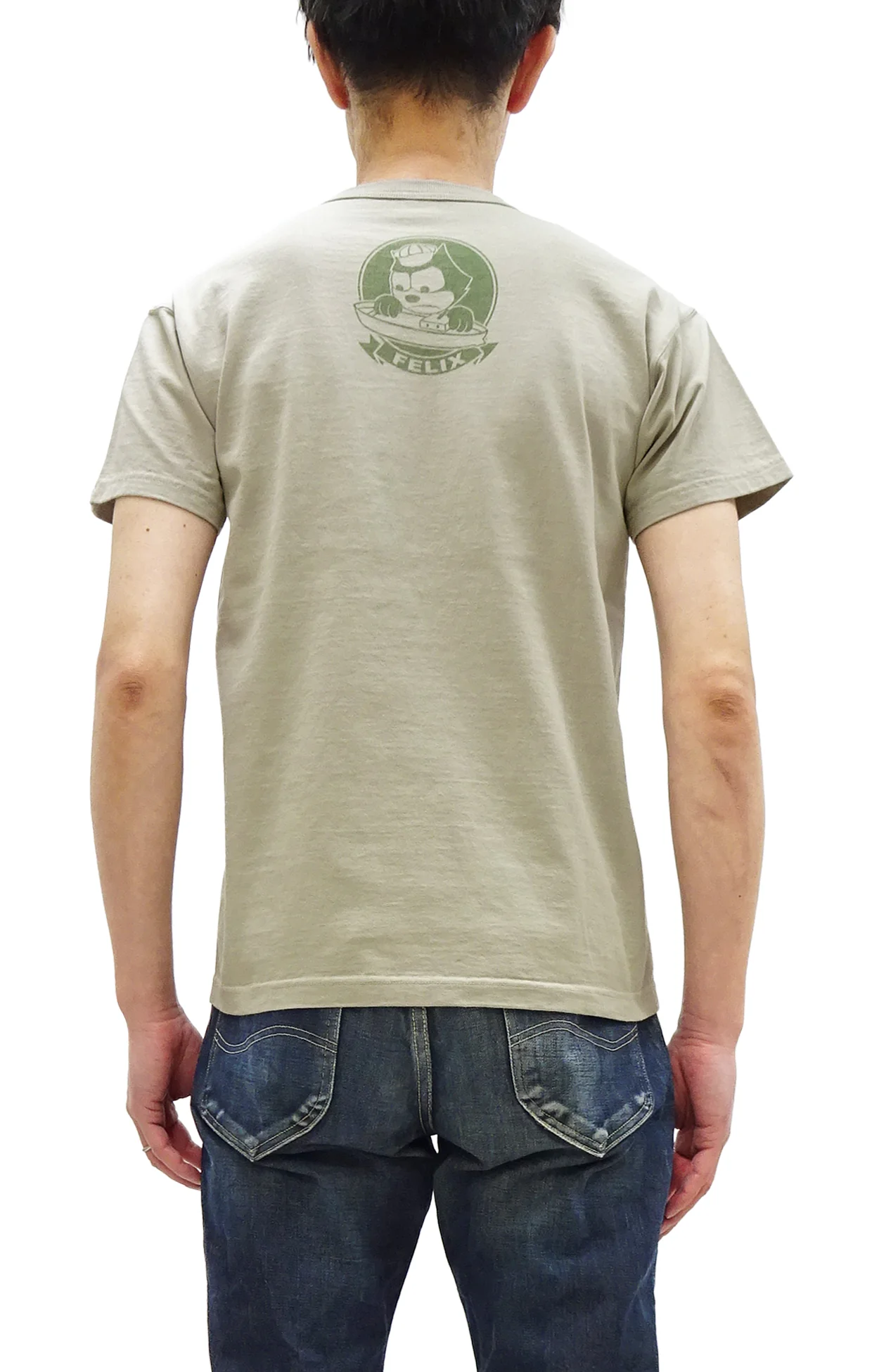 TOYS McCOY Men's Felix the Cat U.S. Navy Graphic Short Sleeve T-Shirt - Loopwheel Tubular Jersey, Garment Dyed, Made in Japan (TMC2601 041 Muted Sand Beige) - Image 4