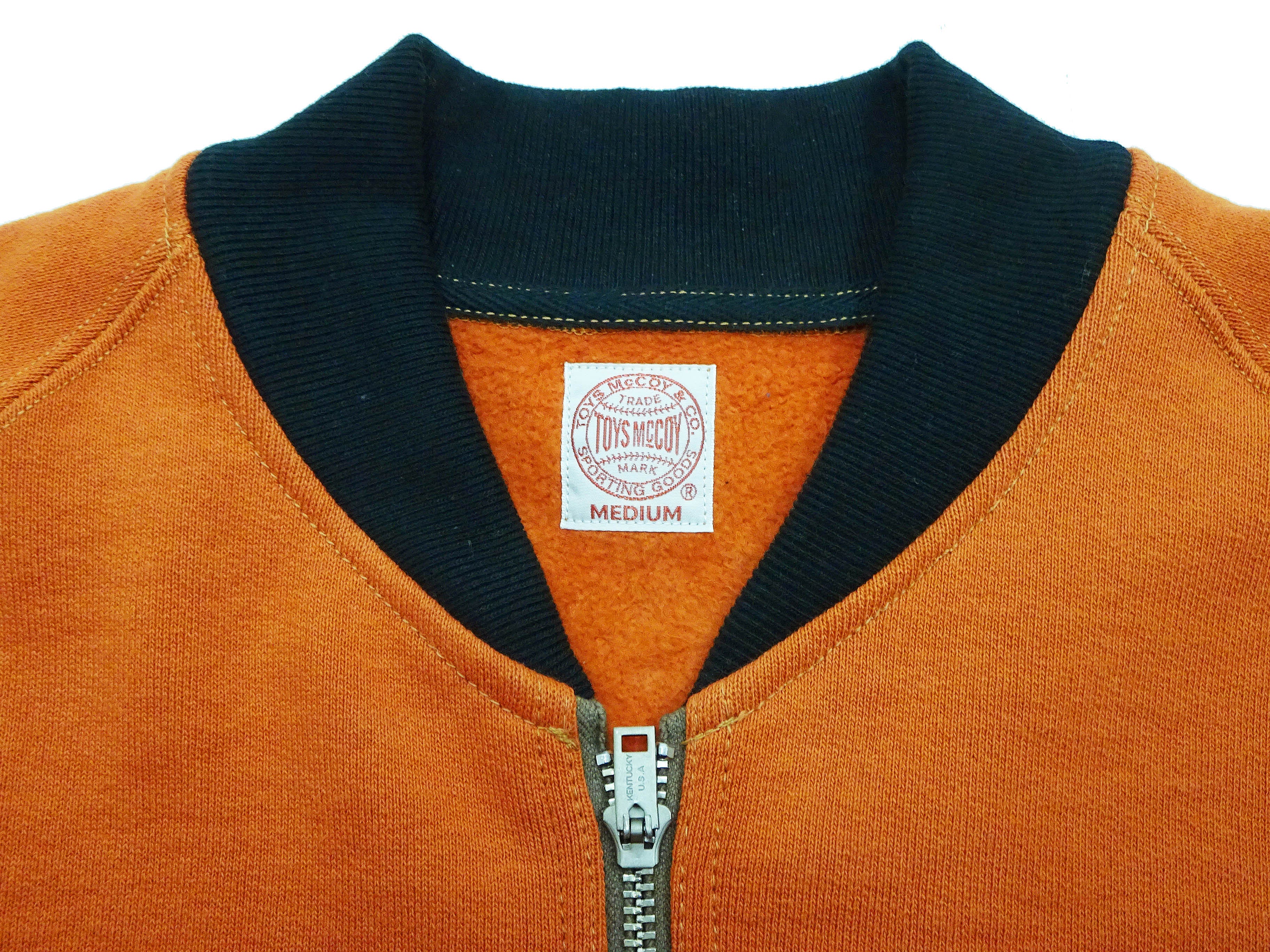 TOYS McCOY Men's Flying Ace Snoopy Zip-Up Sweatshirt - USAF C-2 Inspired, No Hood, Heavyweight 100% Cotton Loopwheel Fleece, Two-Tone Contrast Panel Design - Made in Japan (TMC2551 070 orange and black) - Image 8