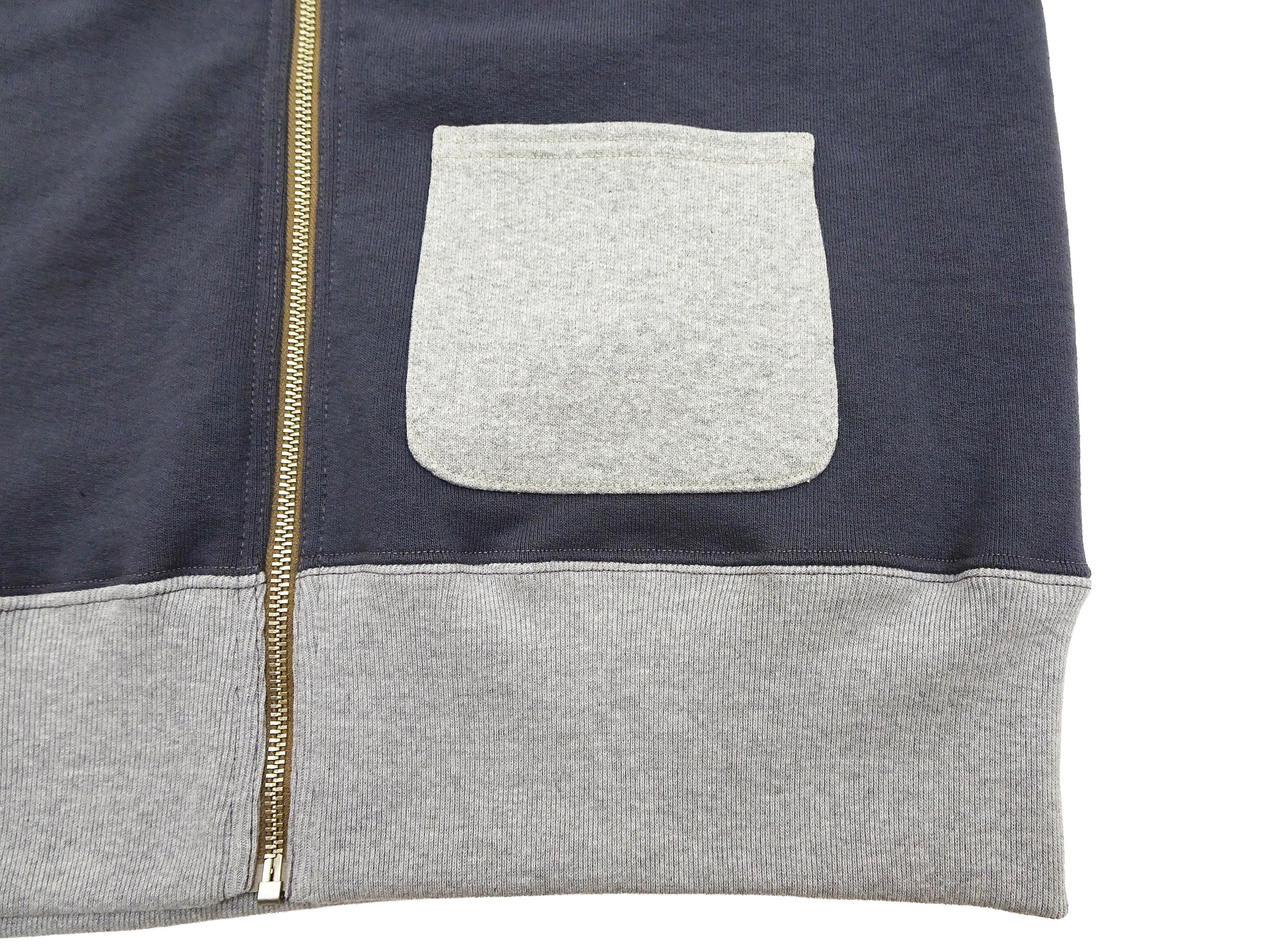 TOYS McCOY Men's Flying Ace Snoopy Zip-Up Sweatshirt - USAF C-2 Inspired, No Hood, Heavyweight 100% Cotton Loopwheel Fleece, Two-Tone Contrast Panel Design - Made in Japan (TMC2551 121  faded navy gray and gray) - Image 10