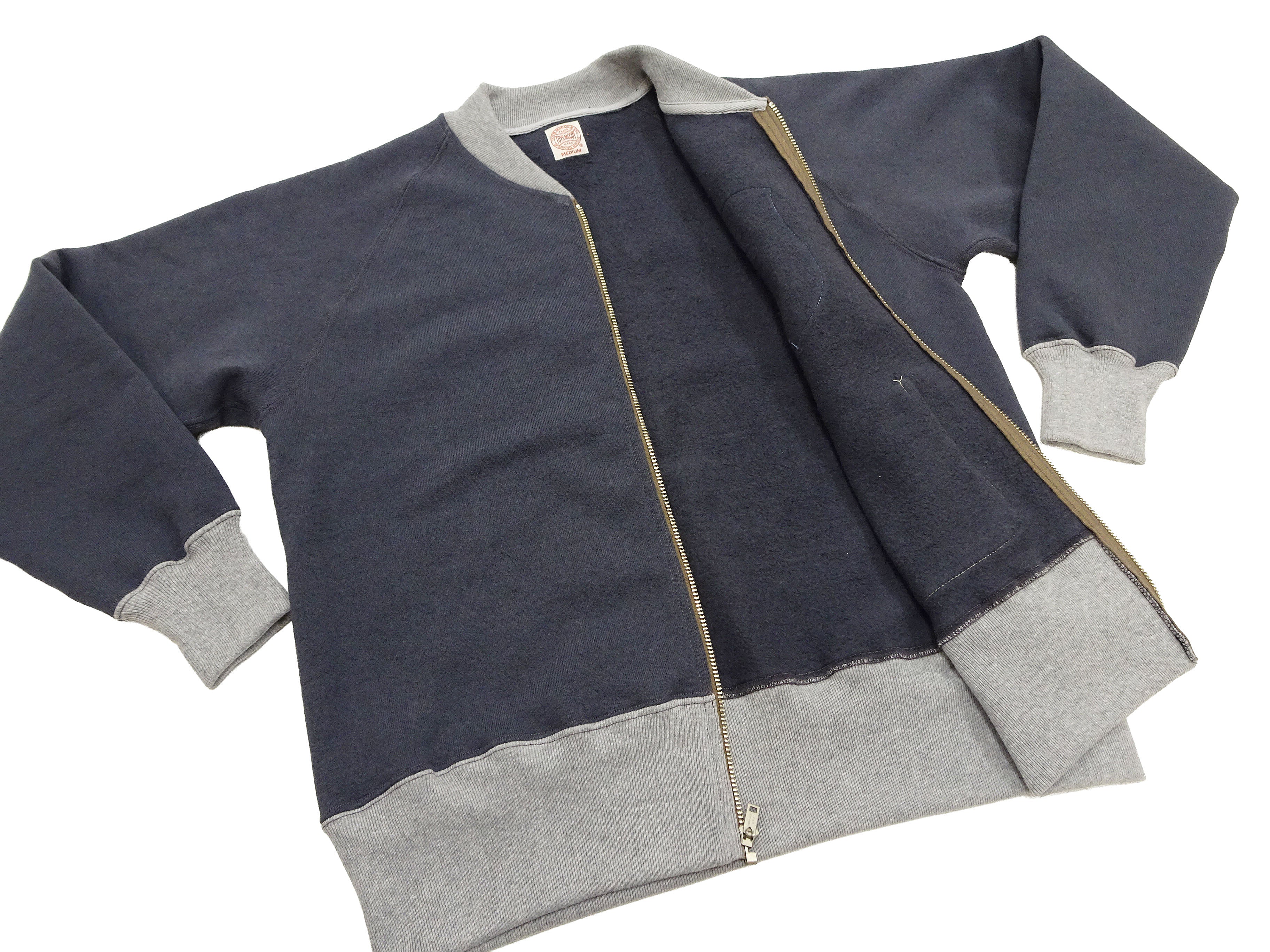 TOYS McCOY Men's Flying Ace Snoopy Zip-Up Sweatshirt - USAF C-2 Inspired, No Hood, Heavyweight 100% Cotton Loopwheel Fleece, Two-Tone Contrast Panel Design - Made in Japan (TMC2551 121  faded navy gray and gray) - Image 12