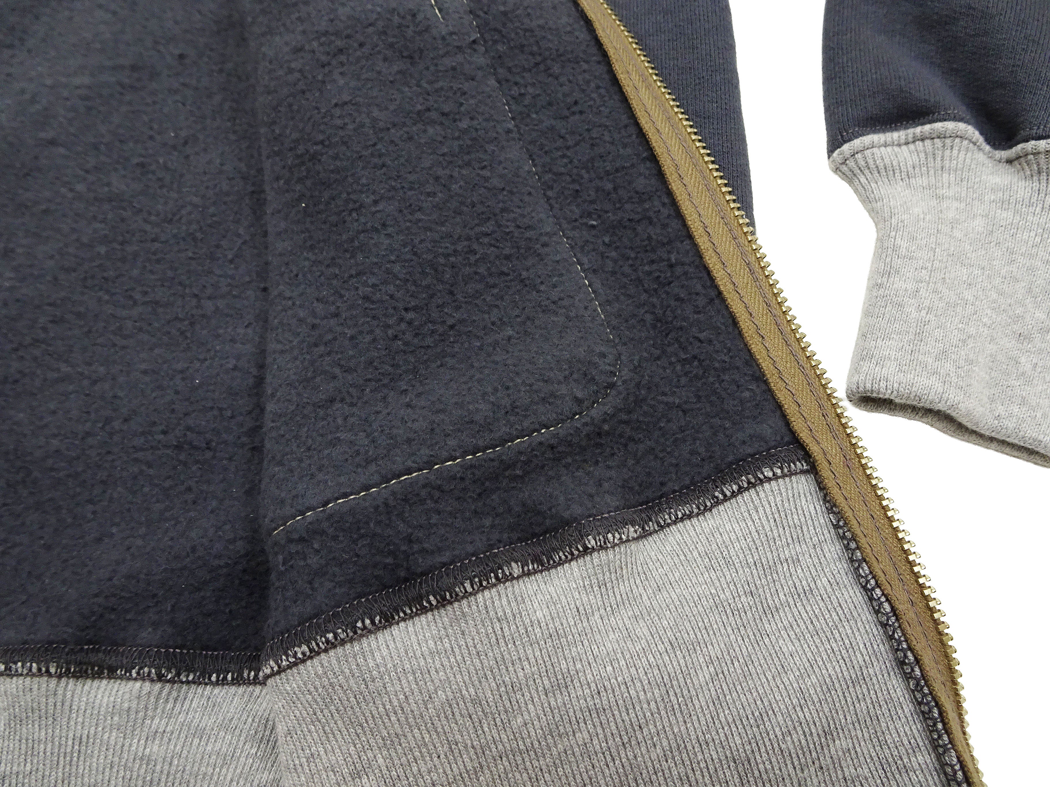 TOYS McCOY Men's Flying Ace Snoopy Zip-Up Sweatshirt - USAF C-2 Inspired, No Hood, Heavyweight 100% Cotton Loopwheel Fleece, Two-Tone Contrast Panel Design - Made in Japan (TMC2551 121  faded navy gray and gray) - Image 13