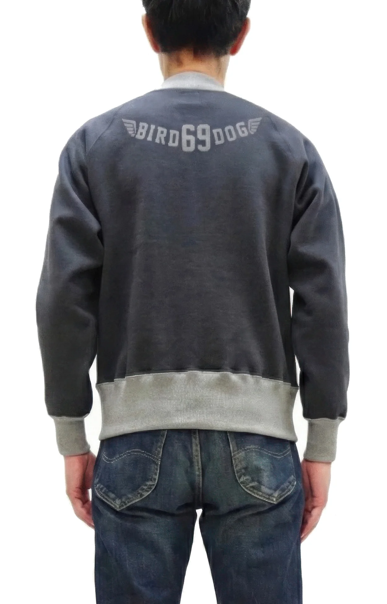 TOYS McCOY Men's Flying Ace Snoopy Zip-Up Sweatshirt - USAF C-2 Inspired, No Hood, Heavyweight 100% Cotton Loopwheel Fleece, Two-Tone Contrast Panel Design - Made in Japan (TMC2551 121  faded navy gray and gray) - Image 4