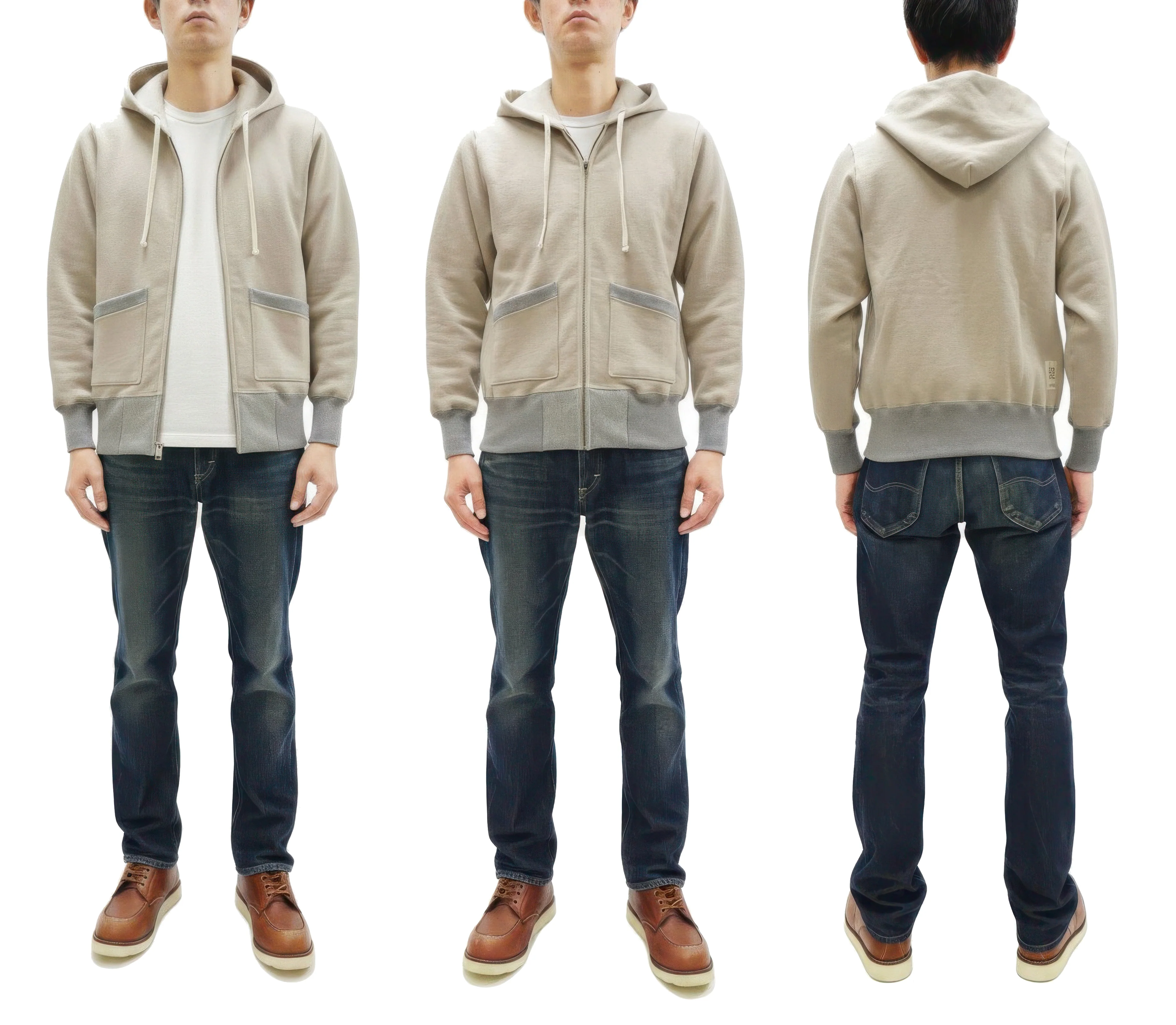 TOYS McCOY Men's Heavyweight Full Zip Hoodie - Vintage-Style Zip-Up Solid Hooded Sweatshirt TMC2567 040 Sand-Beige - Image 3