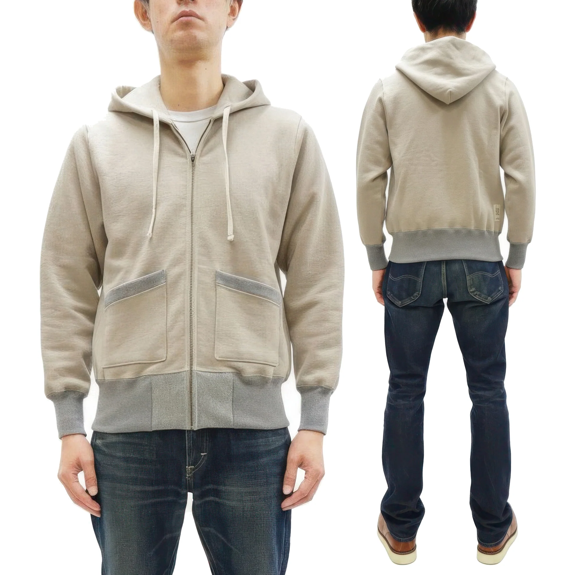 TOYS McCOY Men's Heavyweight Full Zip Hoodie - Vintage-Style Zip-Up Solid Hooded Sweatshirt TMC2567 040 Sand-Beige - Image 6