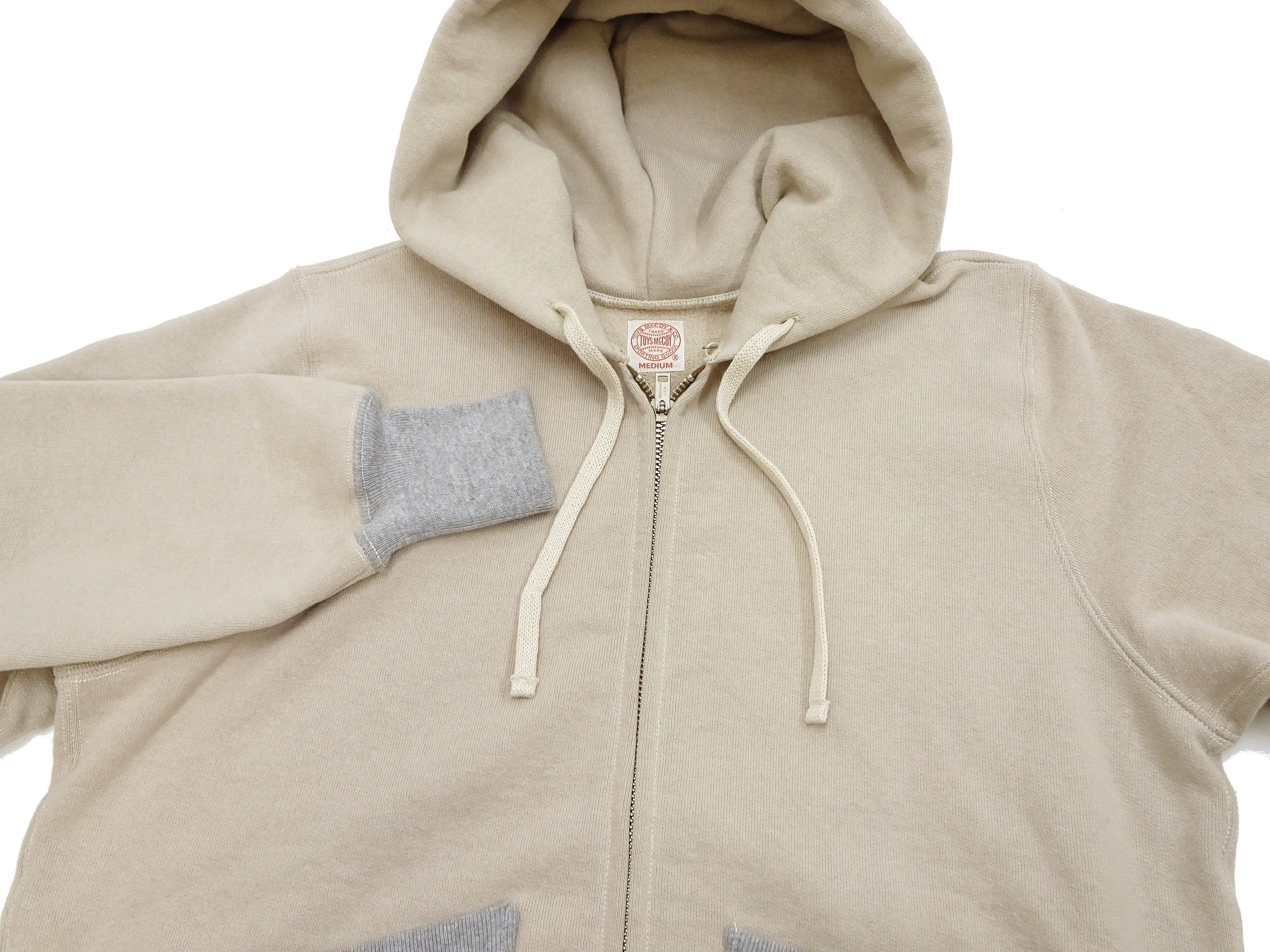 TOYS McCOY Men's Heavyweight Full Zip Hoodie - Vintage-Style Zip-Up Solid Hooded Sweatshirt TMC2567 040 Sand-Beige - Image 8