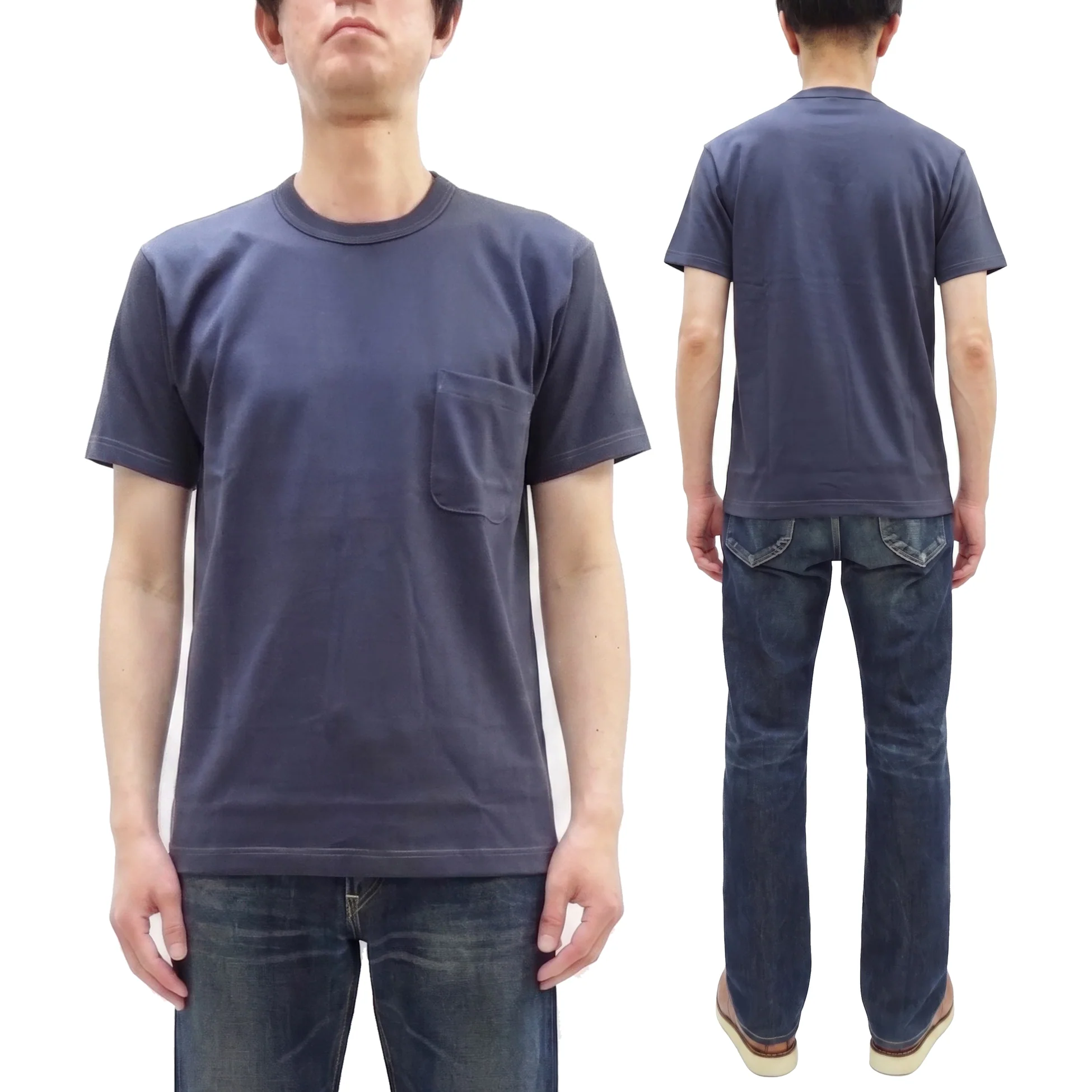 TOYS McCOY Men's Plain Short Sleeve Pocket T-Shirt - Steve McQueen Inspired, Tubular Knit Jersey, Unwashed, Made in Japan (TMC2615 120 Muted Blue) - Image 5