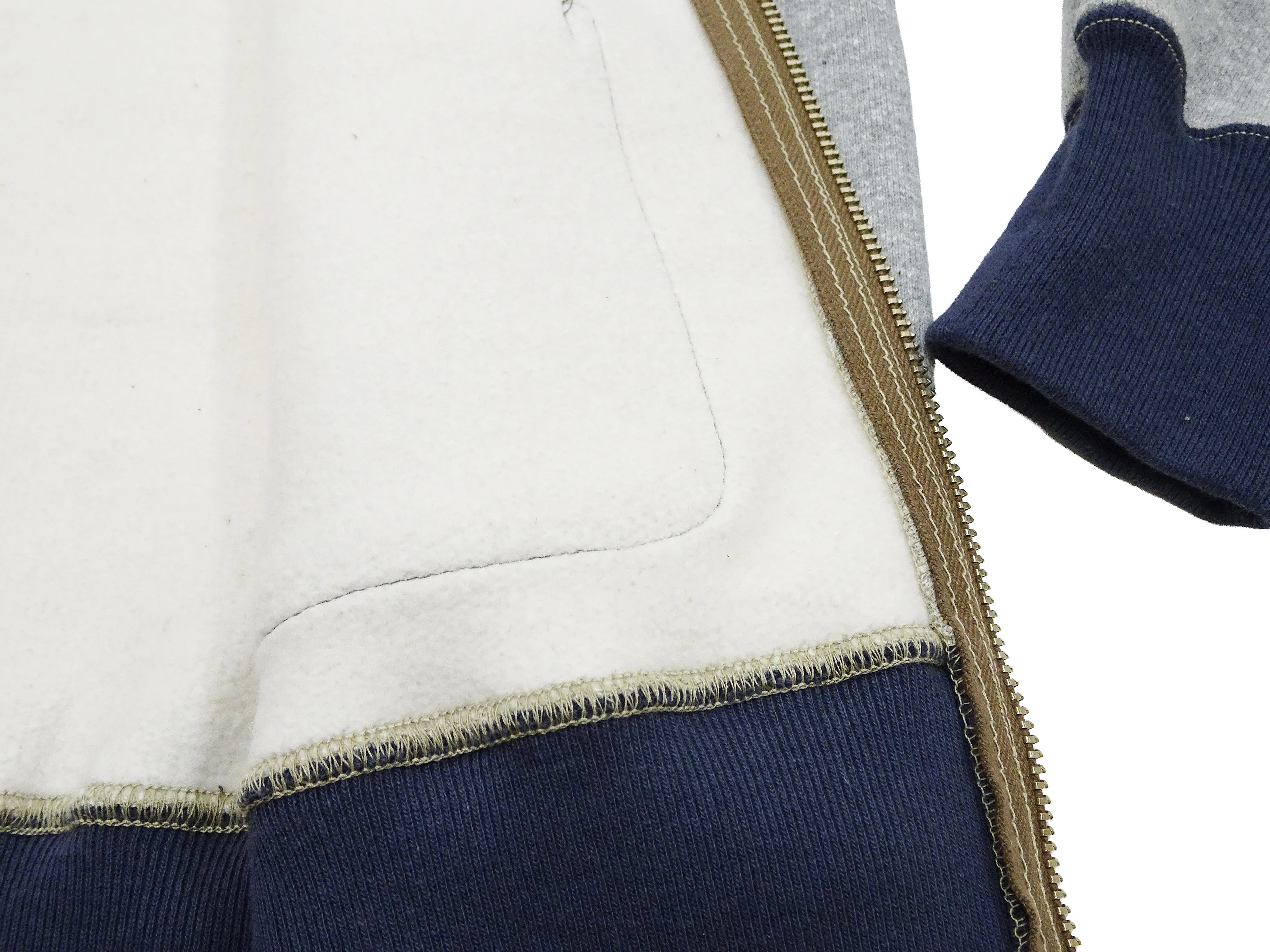 TOYS McCOY Men's Zip-Up Sweatshirt - USAAF C-2 Inspired, No Hood, Heavyweight 100% Cotton Loopwheel Fleece, Two-Tone Contrast Panel Design - Made in Japan (TMC2556 021 ash gray and  navy) - Image 12