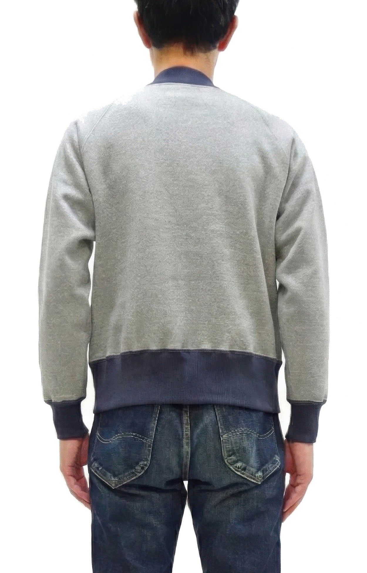 TOYS McCOY Men's Zip-Up Sweatshirt - USAAF C-2 Inspired, No Hood, Heavyweight 100% Cotton Loopwheel Fleece, Two-Tone Contrast Panel Design - Made in Japan (TMC2556 021 ash gray and  navy) - Image 4