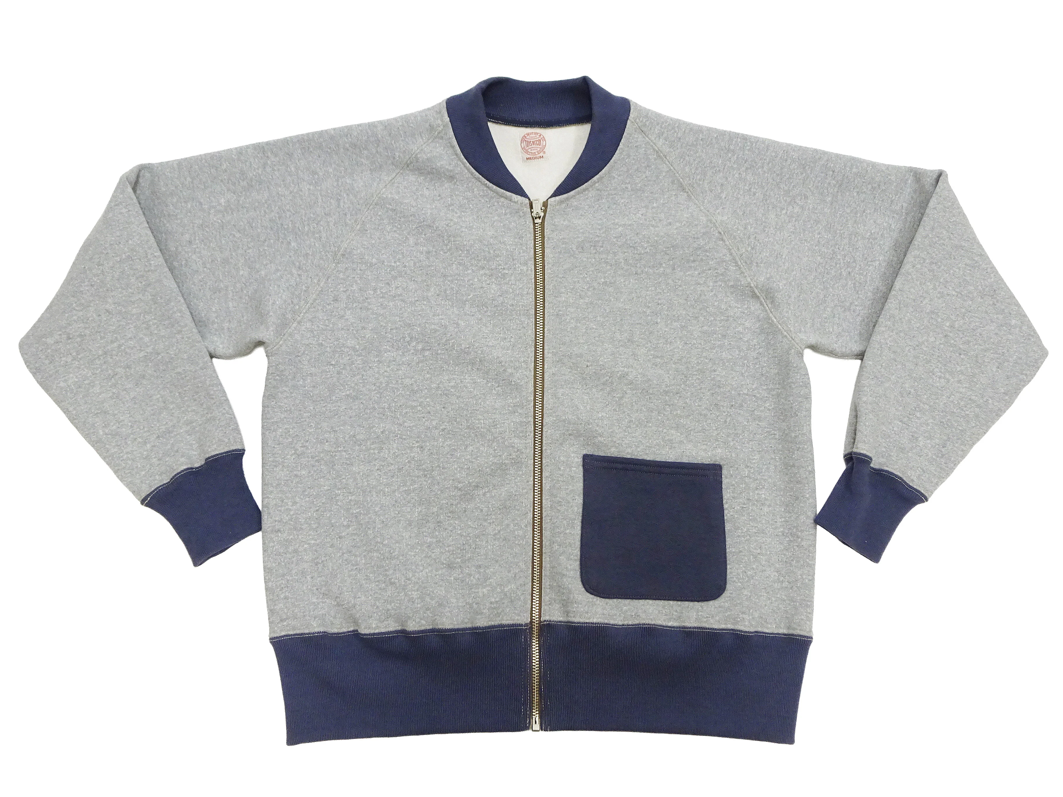 TOYS McCOY Men's Zip-Up Sweatshirt - USAAF C-2 Inspired, No Hood, Heavyweight 100% Cotton Loopwheel Fleece, Two-Tone Contrast Panel Design - Made in Japan (TMC2556 021 ash gray and  navy) - Image 6