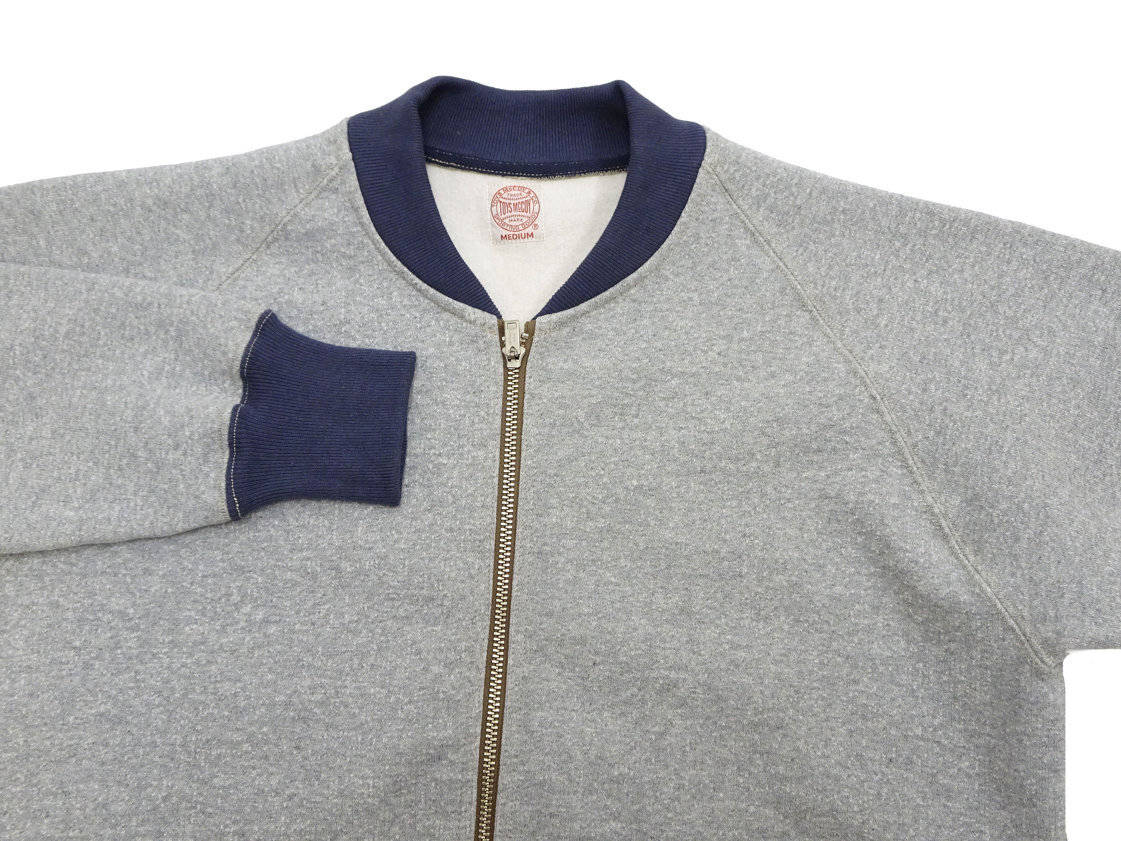 TOYS McCOY Men's Zip-Up Sweatshirt - USAAF C-2 Inspired, No Hood, Heavyweight 100% Cotton Loopwheel Fleece, Two-Tone Contrast Panel Design - Made in Japan (TMC2556 021 ash gray and  navy) - Image 7