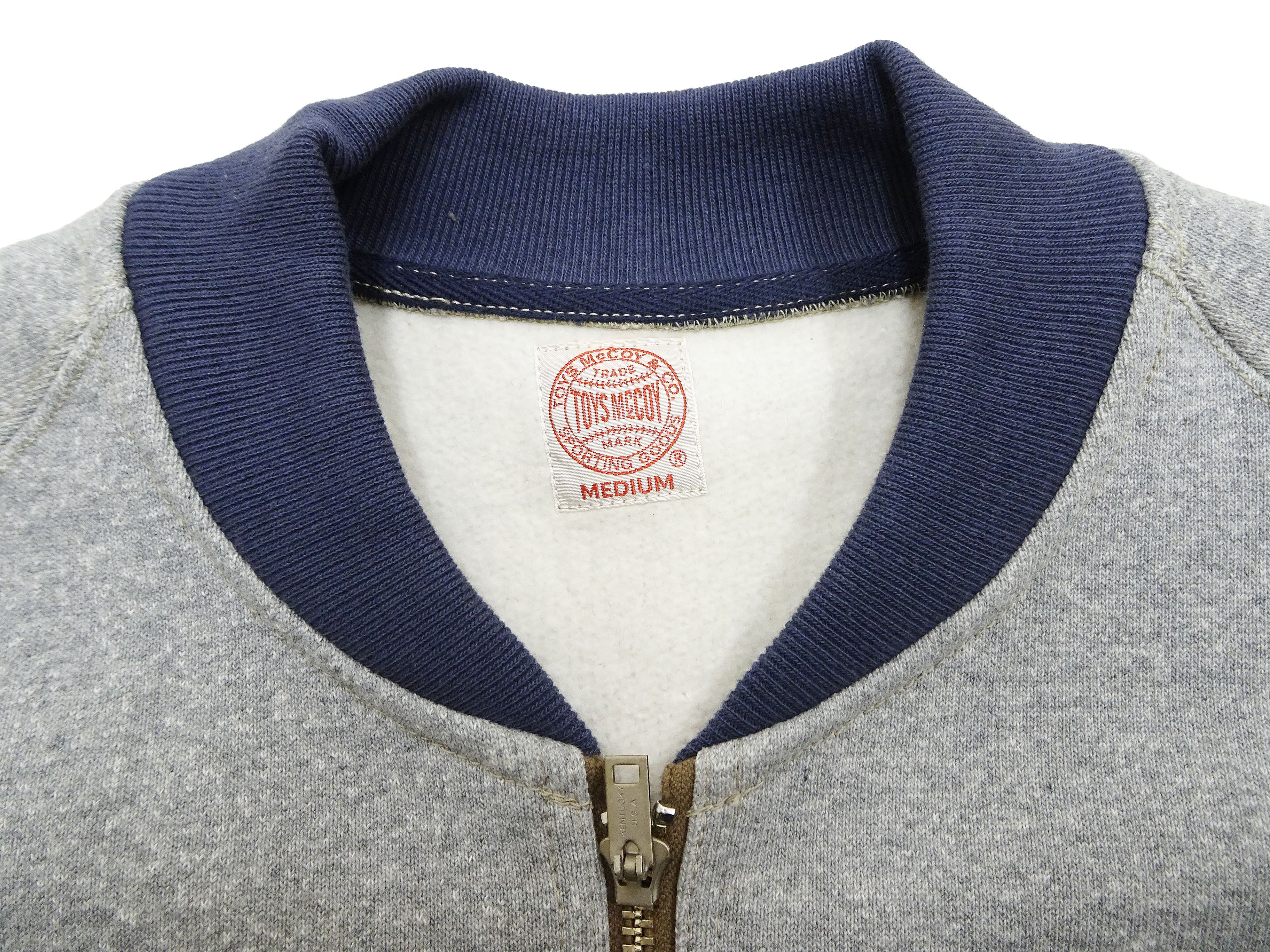 TOYS McCOY Men's Zip-Up Sweatshirt - USAAF C-2 Inspired, No Hood, Heavyweight 100% Cotton Loopwheel Fleece, Two-Tone Contrast Panel Design - Made in Japan (TMC2556 021 ash gray and  navy) - Image 8