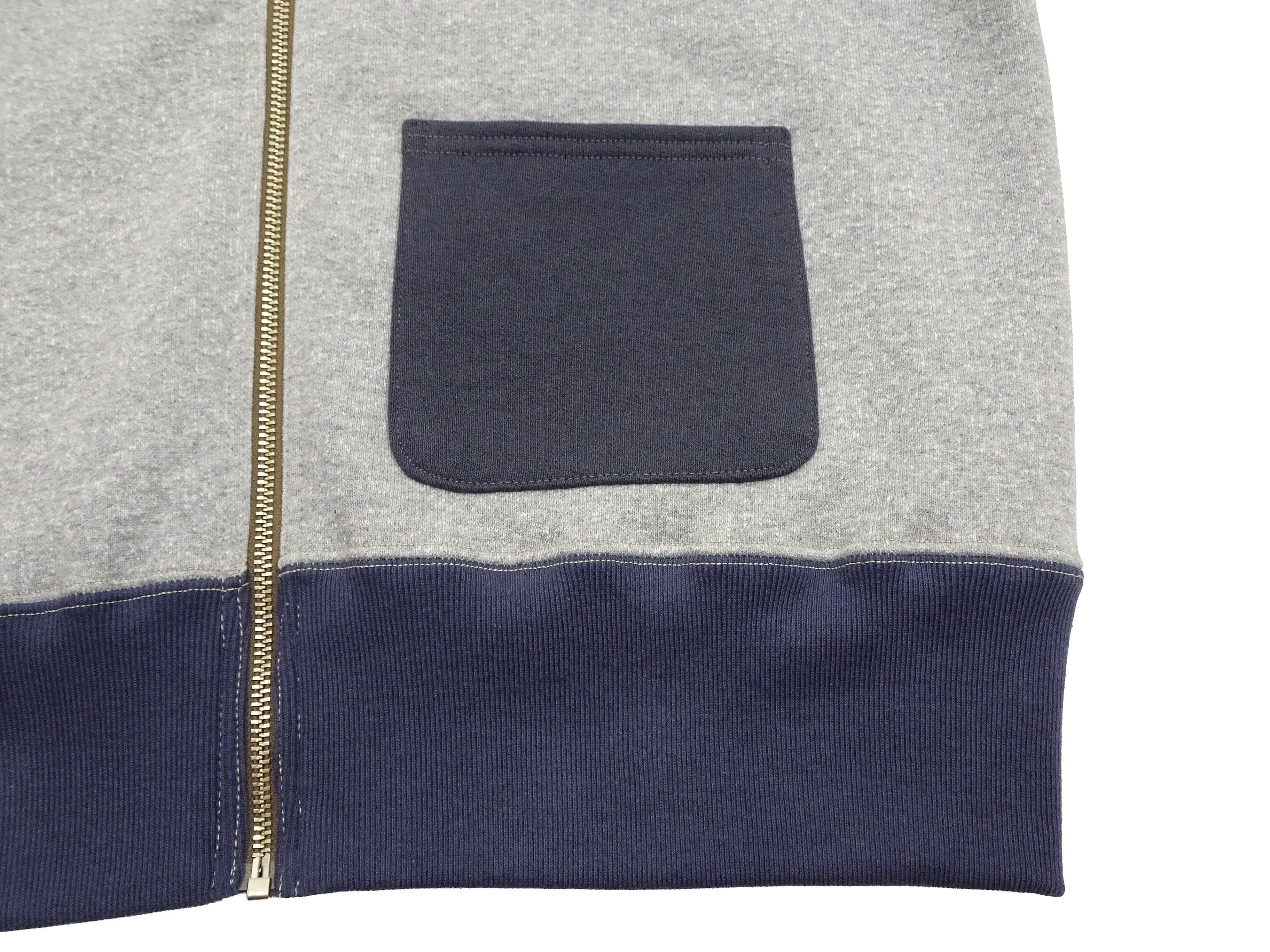 TOYS McCOY Men's Zip-Up Sweatshirt - USAAF C-2 Inspired, No Hood, Heavyweight 100% Cotton Loopwheel Fleece, Two-Tone Contrast Panel Design - Made in Japan (TMC2556 021 ash gray and  navy) - Image 9