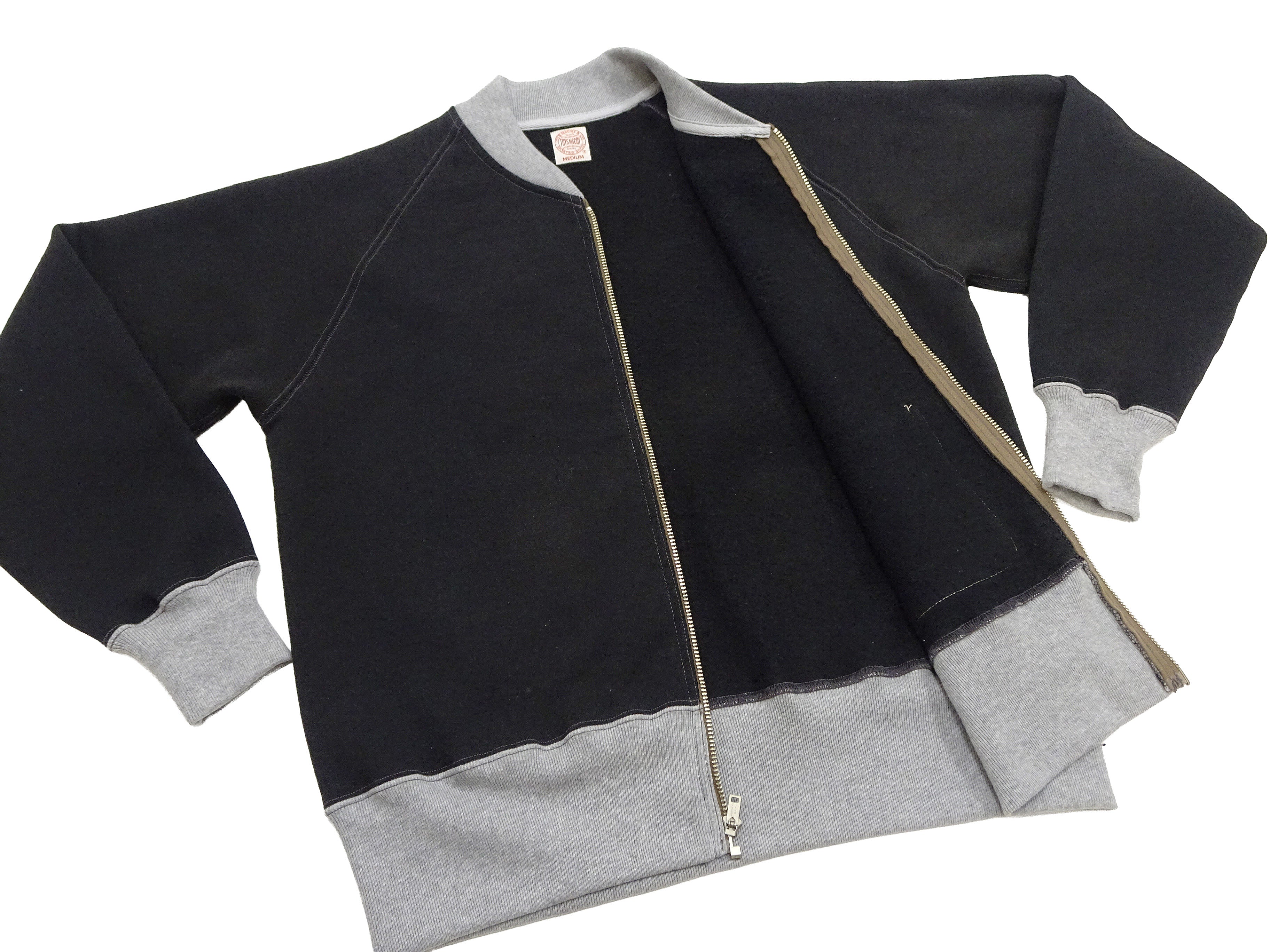 TOYS McCOY Men's Zip-Up Sweatshirt - USAAF C-2 Inspired, No Hood, Heavyweight 100% Cotton Loopwheel Fleece, Two-Tone Contrast Panel Design - Made in Japan (TMC2556 030 black and  gray) - Image 10