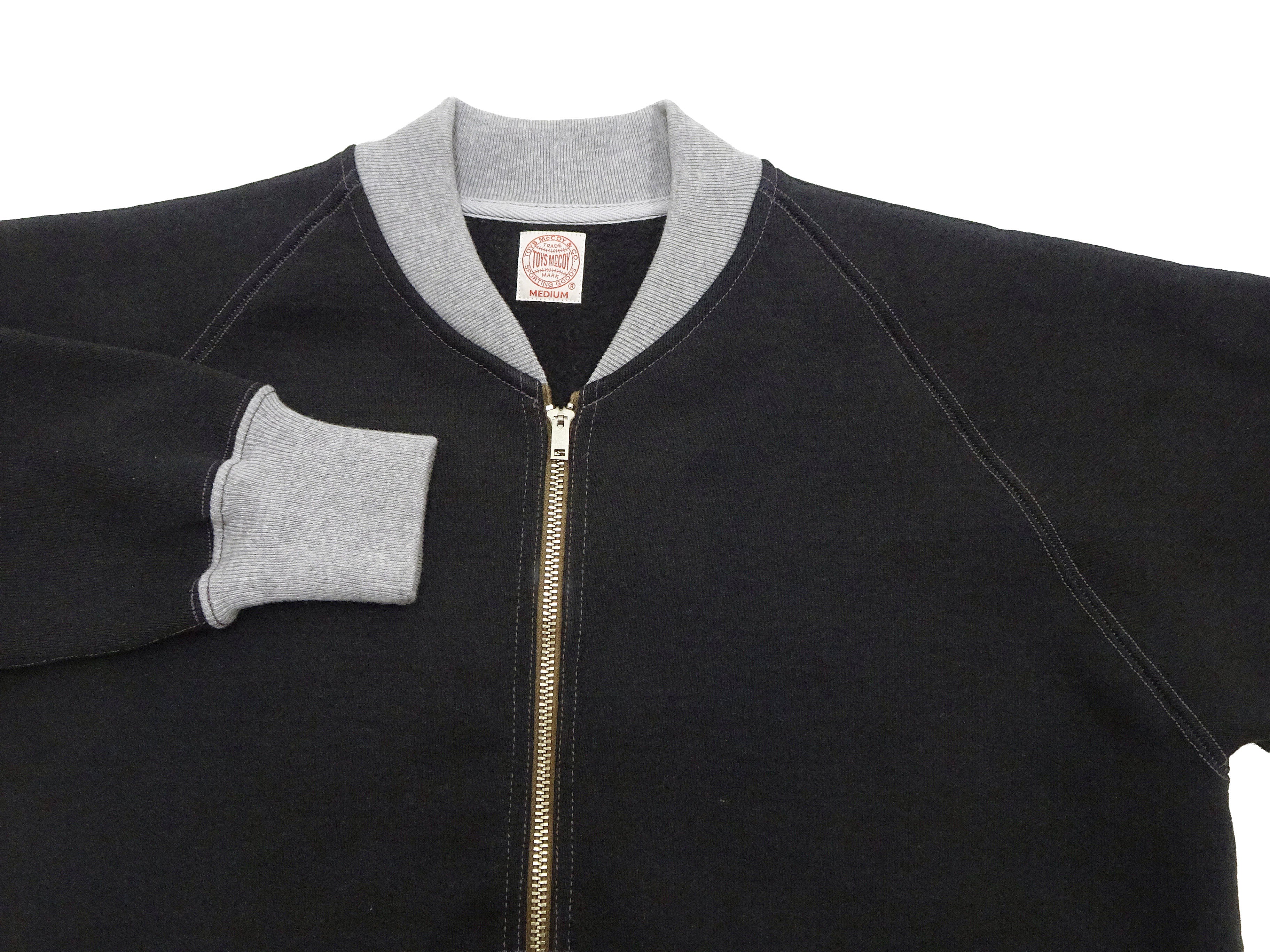 TOYS McCOY Men's Zip-Up Sweatshirt - USAAF C-2 Inspired, No Hood, Heavyweight 100% Cotton Loopwheel Fleece, Two-Tone Contrast Panel Design - Made in Japan (TMC2556 030 black and  gray) - Image 7