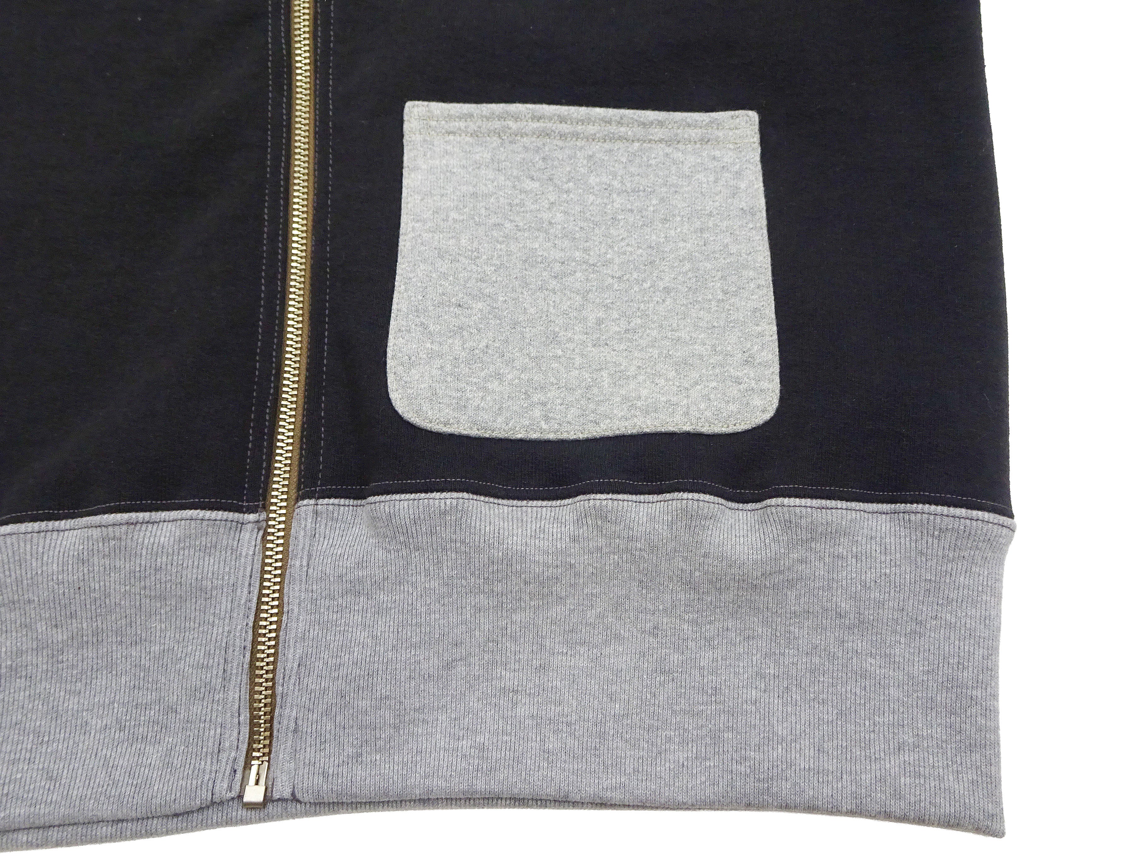 TOYS McCOY Men's Zip-Up Sweatshirt - USAAF C-2 Inspired, No Hood, Heavyweight 100% Cotton Loopwheel Fleece, Two-Tone Contrast Panel Design - Made in Japan (TMC2556 030 black and  gray) - Image 9