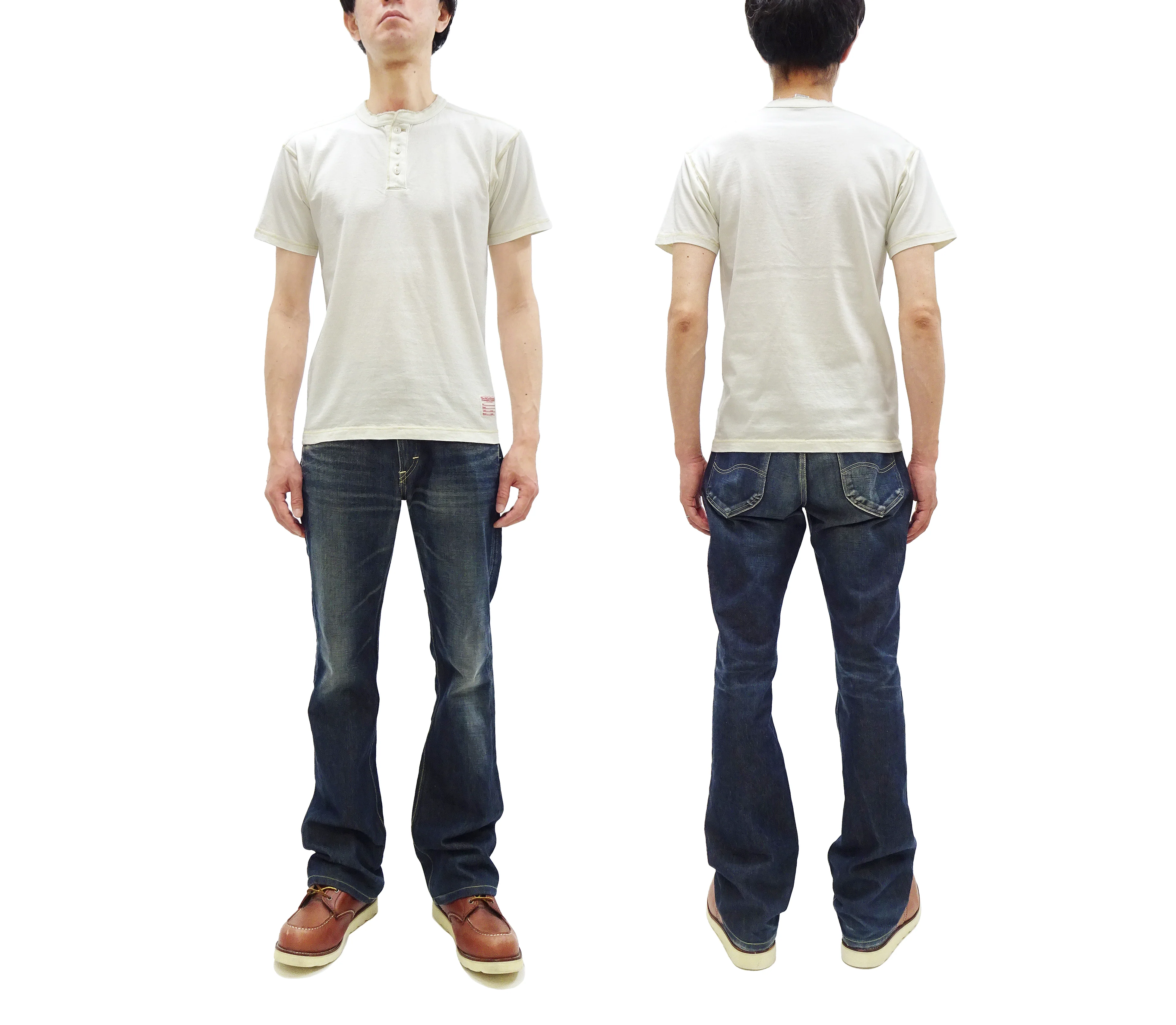 TOYS McCOY Plain Loopwheel Henley T-Shirt - Men's Short Sleeve Tubular Tee The Great American Hero Union Shirt TMC2537 011 Faded-Off-White - Image 3