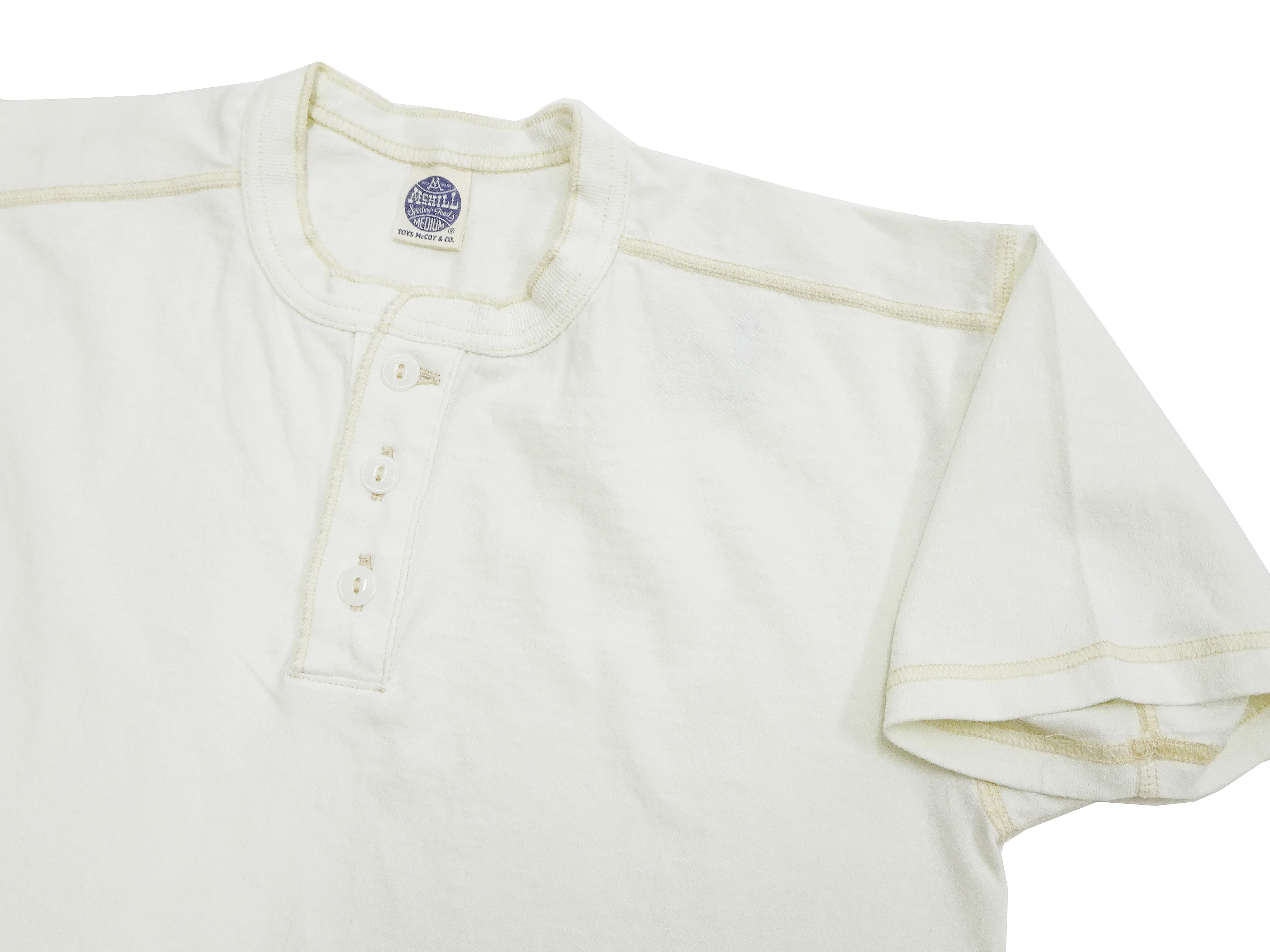 TOYS McCOY Plain Loopwheel Henley T-Shirt - Men's Short Sleeve Tubular Tee The Great American Hero Union Shirt TMC2537 011 Faded-Off-White - Image 7