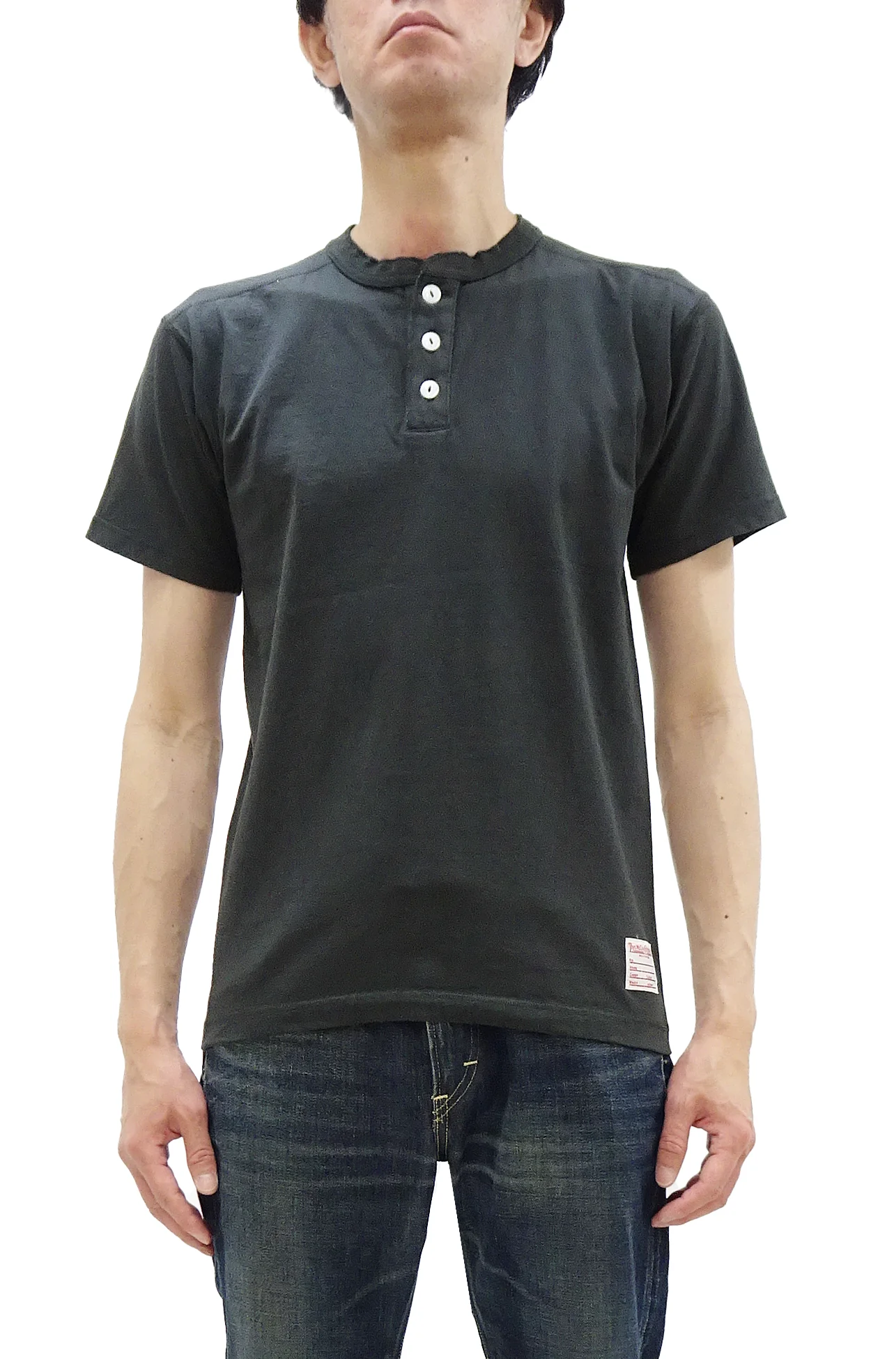 TOYS McCOY Plain Loopwheel Henley T-Shirt - Men's Short Sleeve Tubular Tee The Great American Hero Union Shirt TMC2537 030 Faded-Black