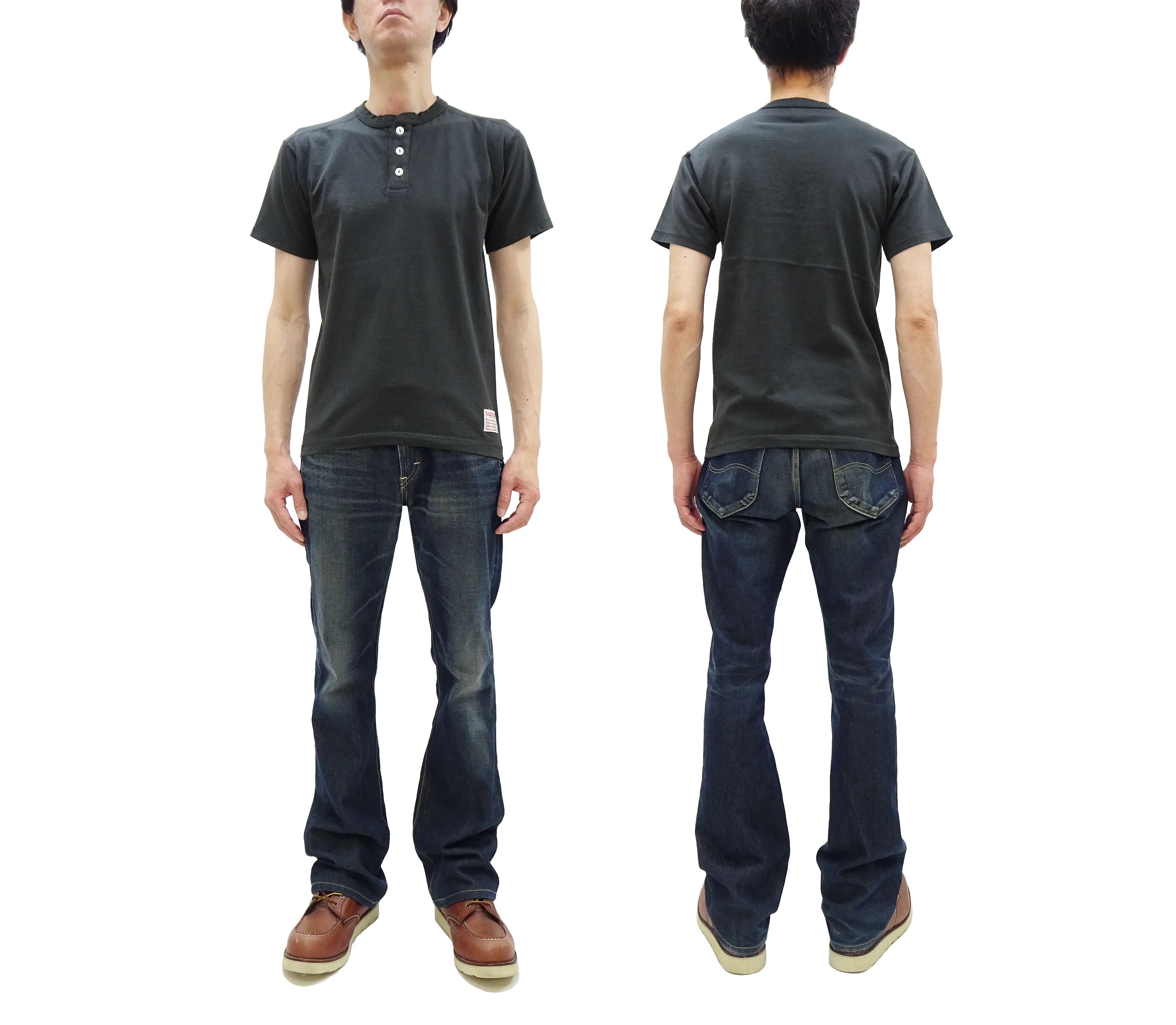 TOYS McCOY Plain Loopwheel Henley T-Shirt - Men's Short Sleeve Tubular Tee The Great American Hero Union Shirt TMC2537 030 Faded-Black - Image 3