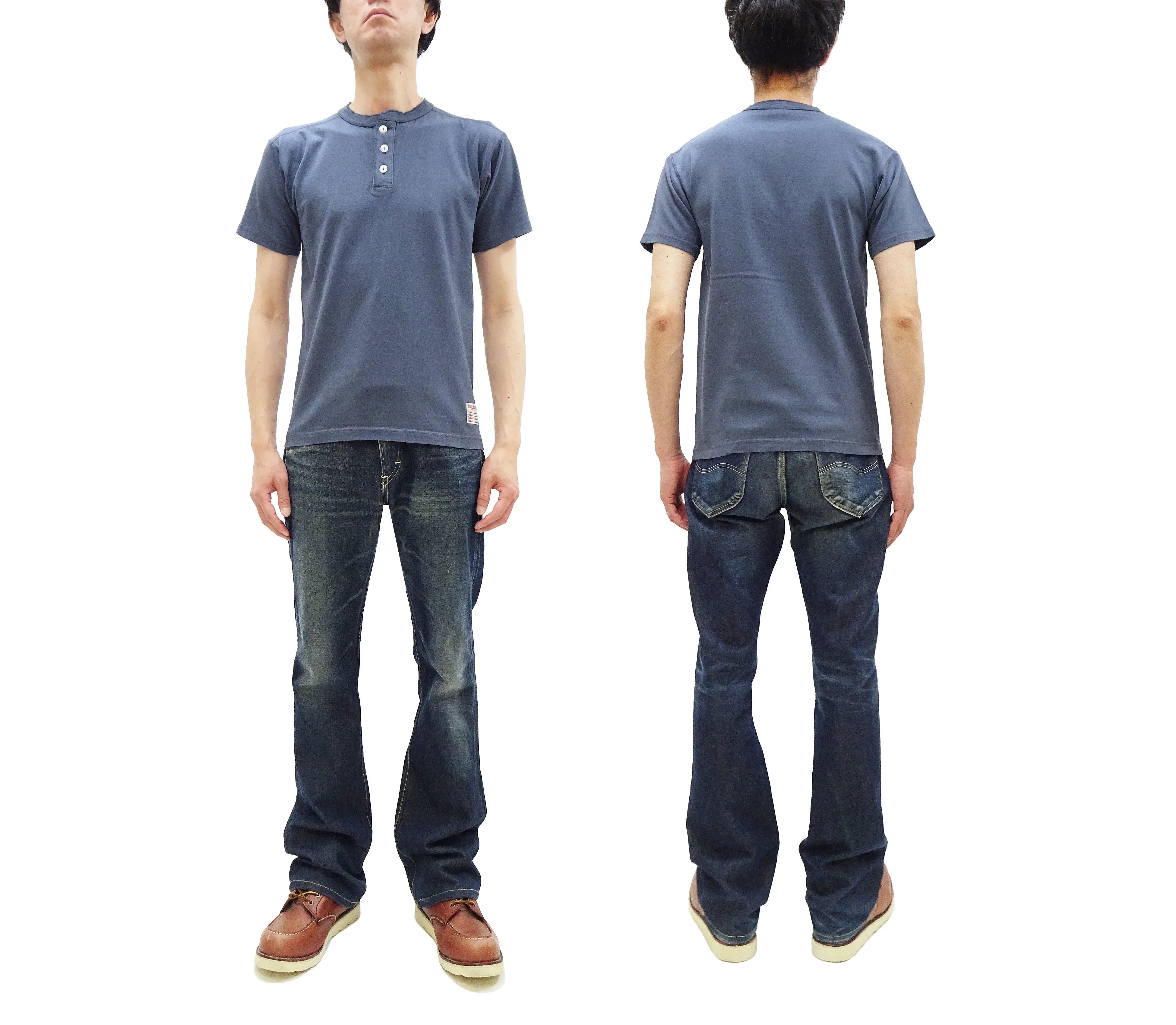 TOYS McCOY Plain Loopwheel Henley T-Shirt - Men's Short Sleeve Tubular Tee The Great American Hero Union Shirt TMC2537 120 Faded-Blue - Image 3