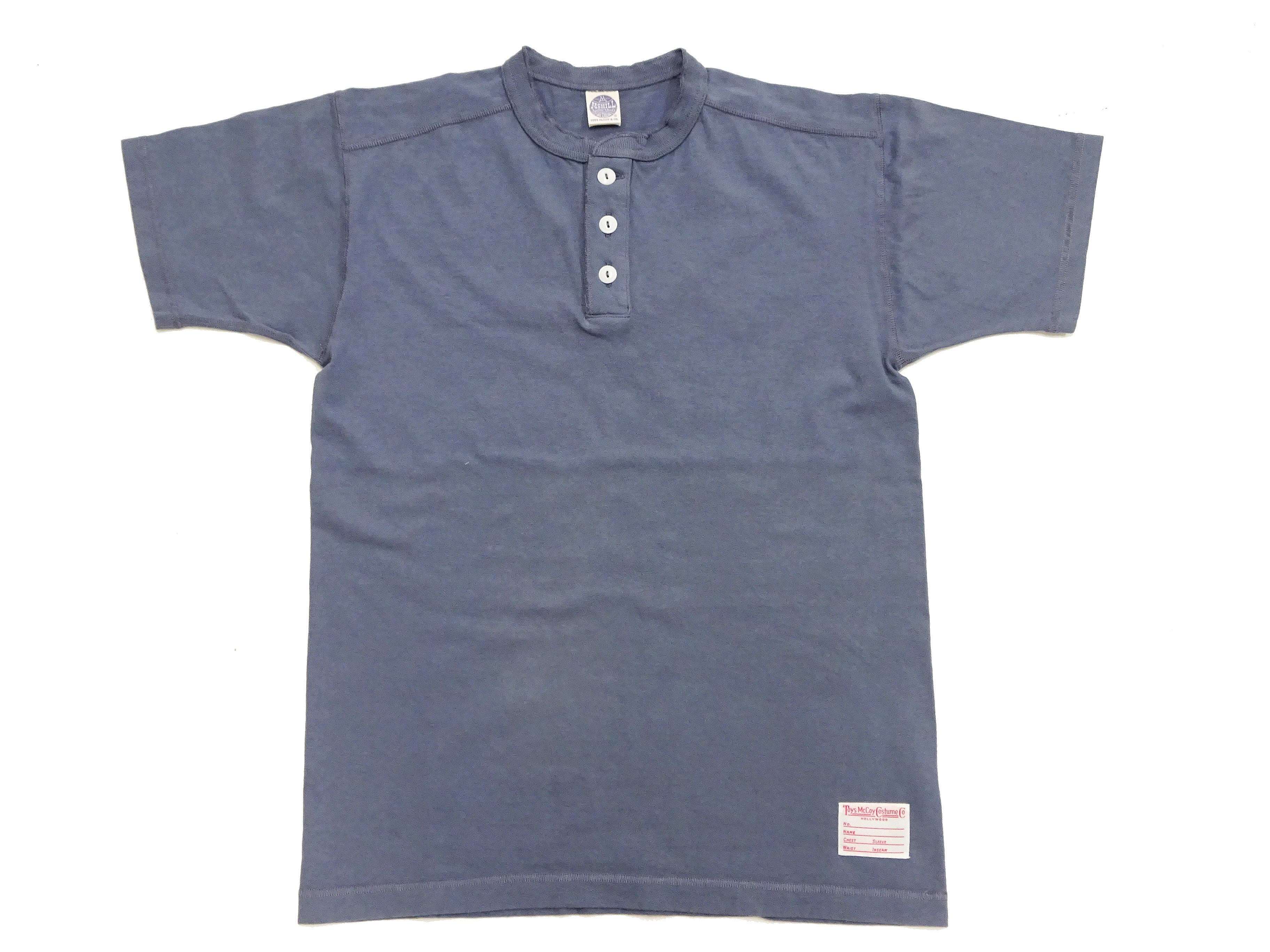 TOYS McCOY Plain Loopwheel Henley T-Shirt - Men's Short Sleeve Tubular Tee The Great American Hero Union Shirt TMC2537 120 Faded-Blue - Image 6