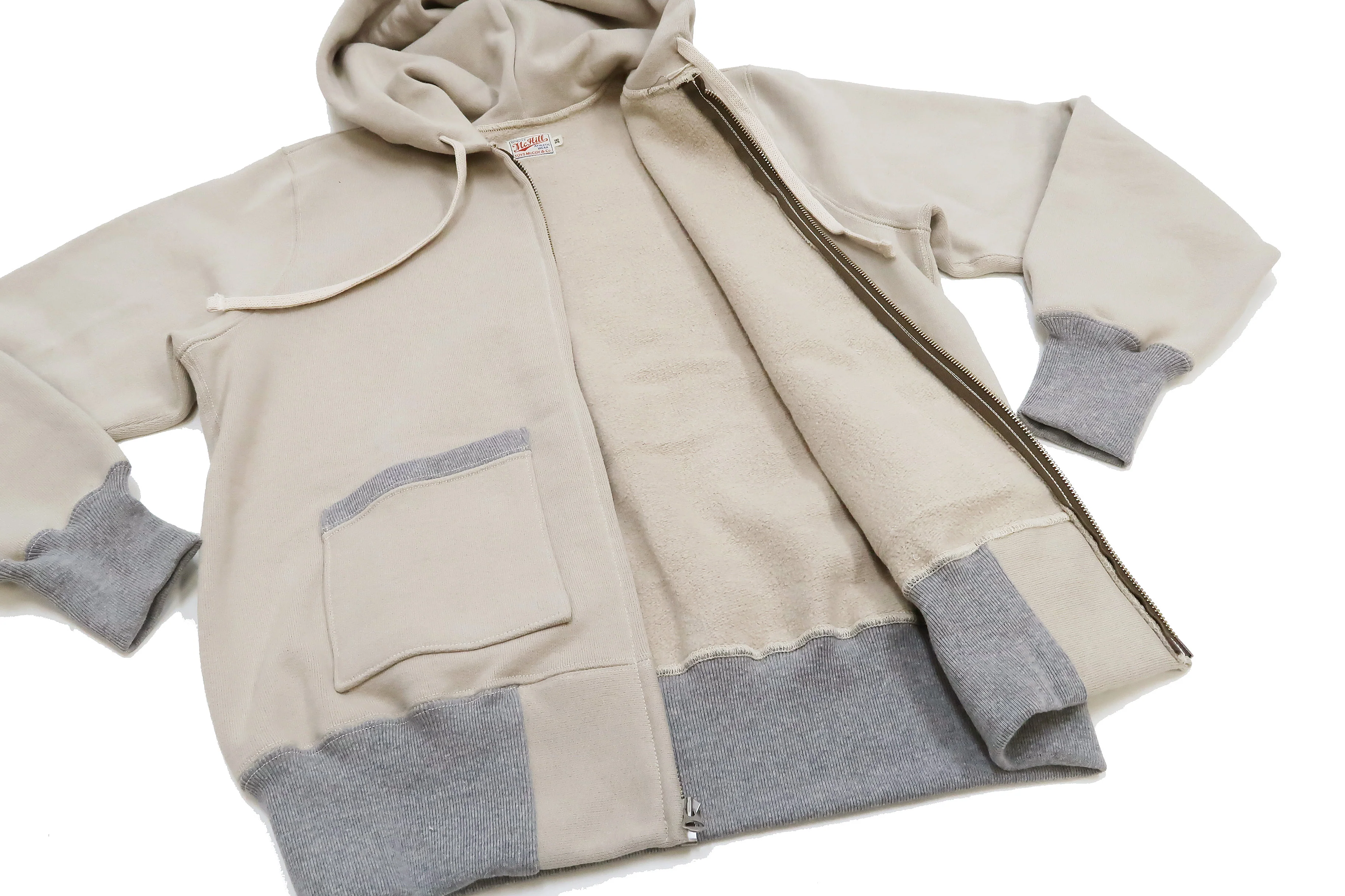 TOYS McCOY Plain Zip-Up Hoodie Men's Vintage Inspired Solid Zip Hooded Sweatshirt TMC2468 040 Sand-Beige - Image 10