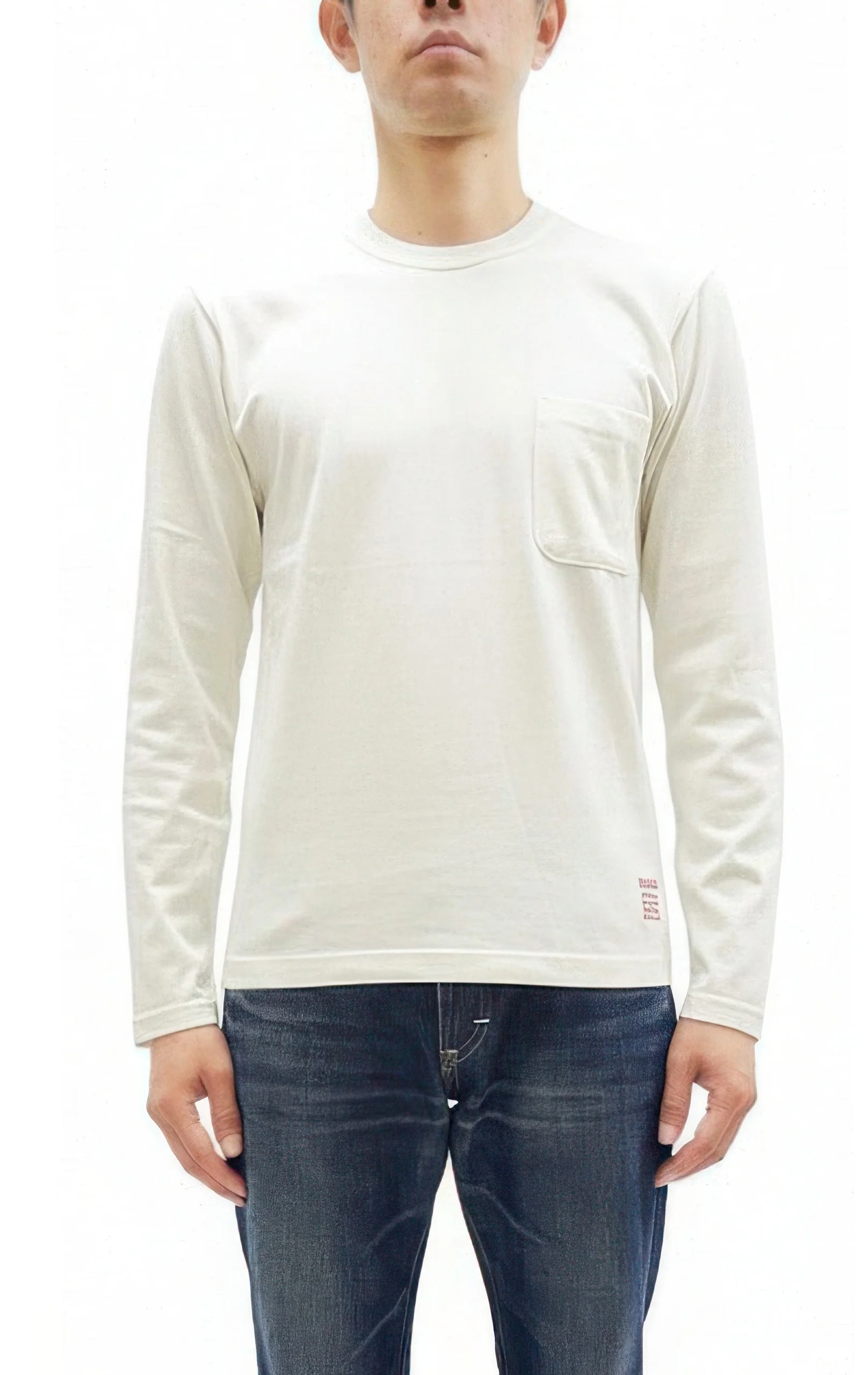 TOYS McCOY Steve McQueen Inspired Long Sleeve Pocket T-Shirt - Men's Solid Color Loopwheeled Tee - TMC2543 011 Off-White