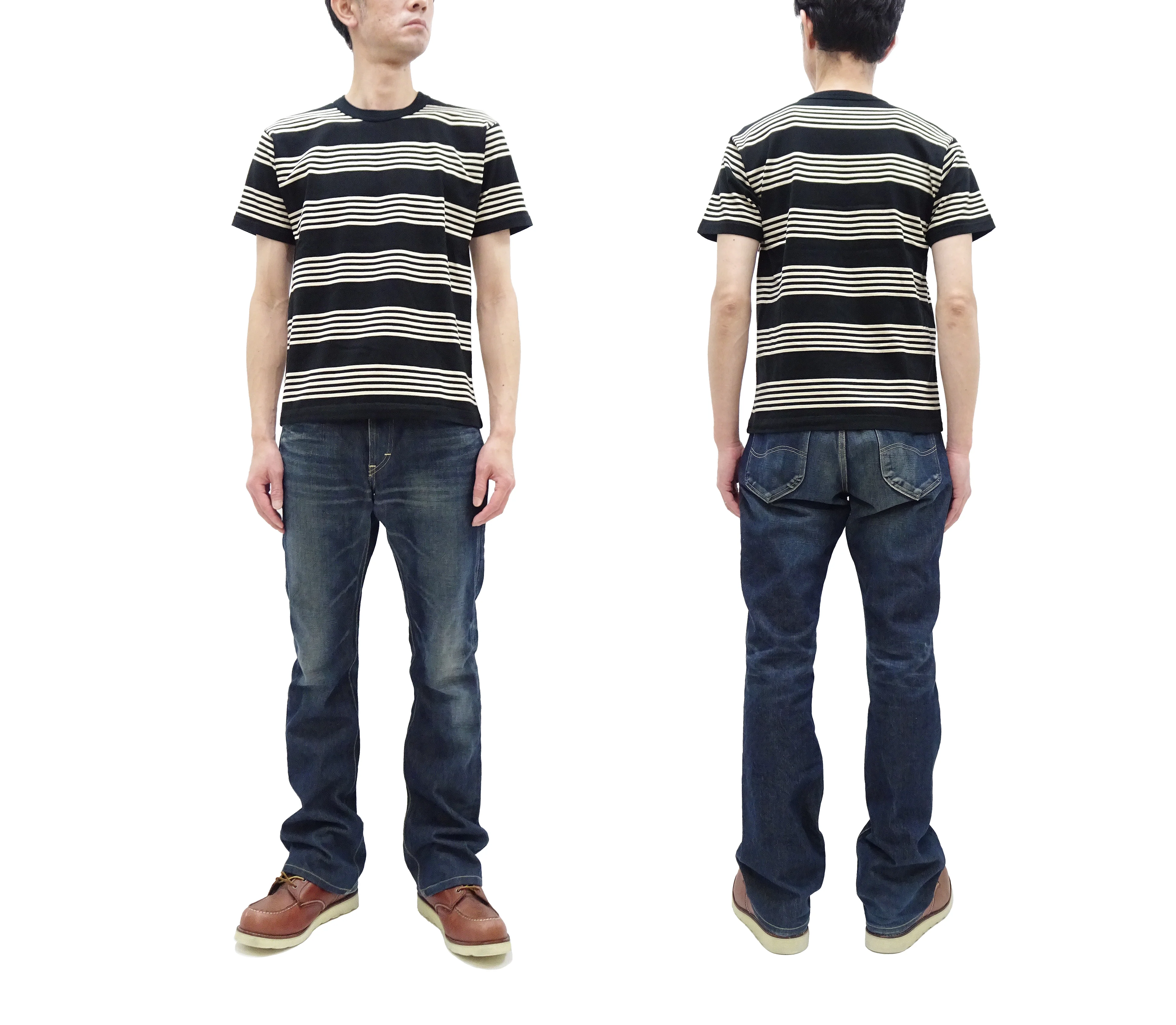 TOYS McCOY Striped T-Shirt Men's Steve McQueen Short Sleeve Horizontal Stripe Tee TMC2435 041 Ivory/Black - Image 3