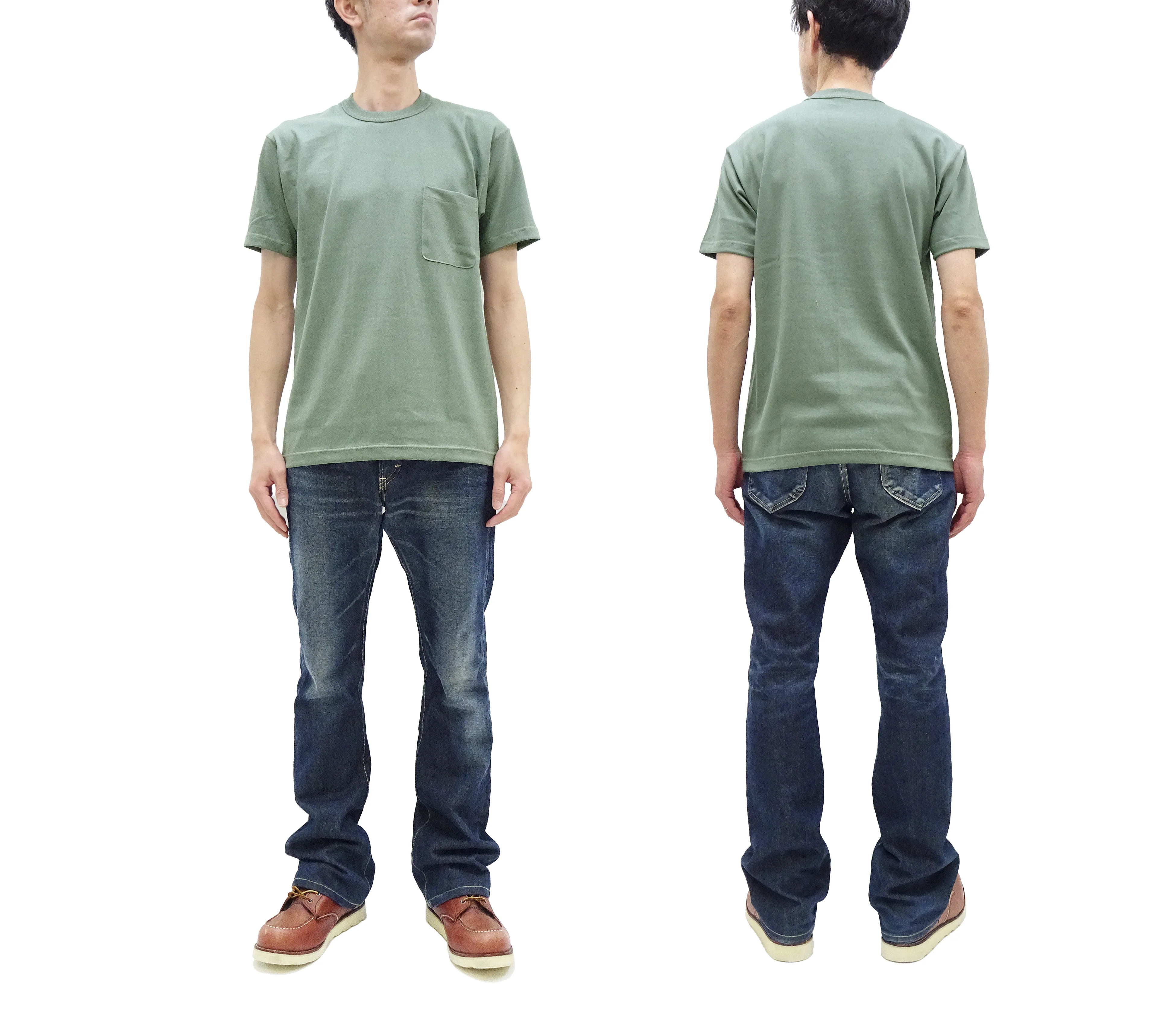 TOYS McCOY T-shirt Men's Steve McQueen Plain Pocket T-Shirt Short Sleeve Loopwheeled Tee TMC2410 160 Faded-Green - Image 3