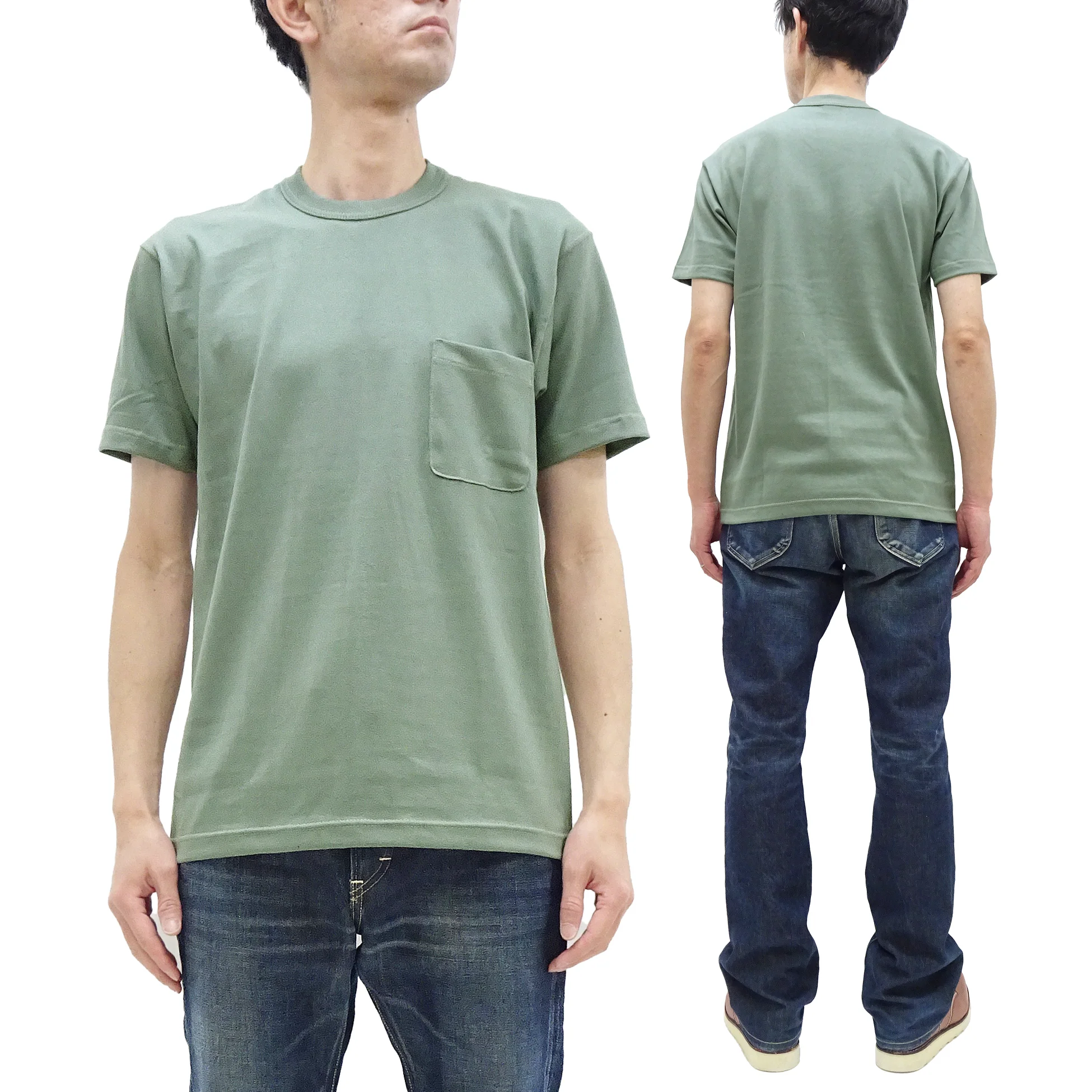 TOYS McCOY T-shirt Men's Steve McQueen Plain Pocket T-Shirt Short Sleeve Loopwheeled Tee TMC2410 160 Faded-Green - Image 5