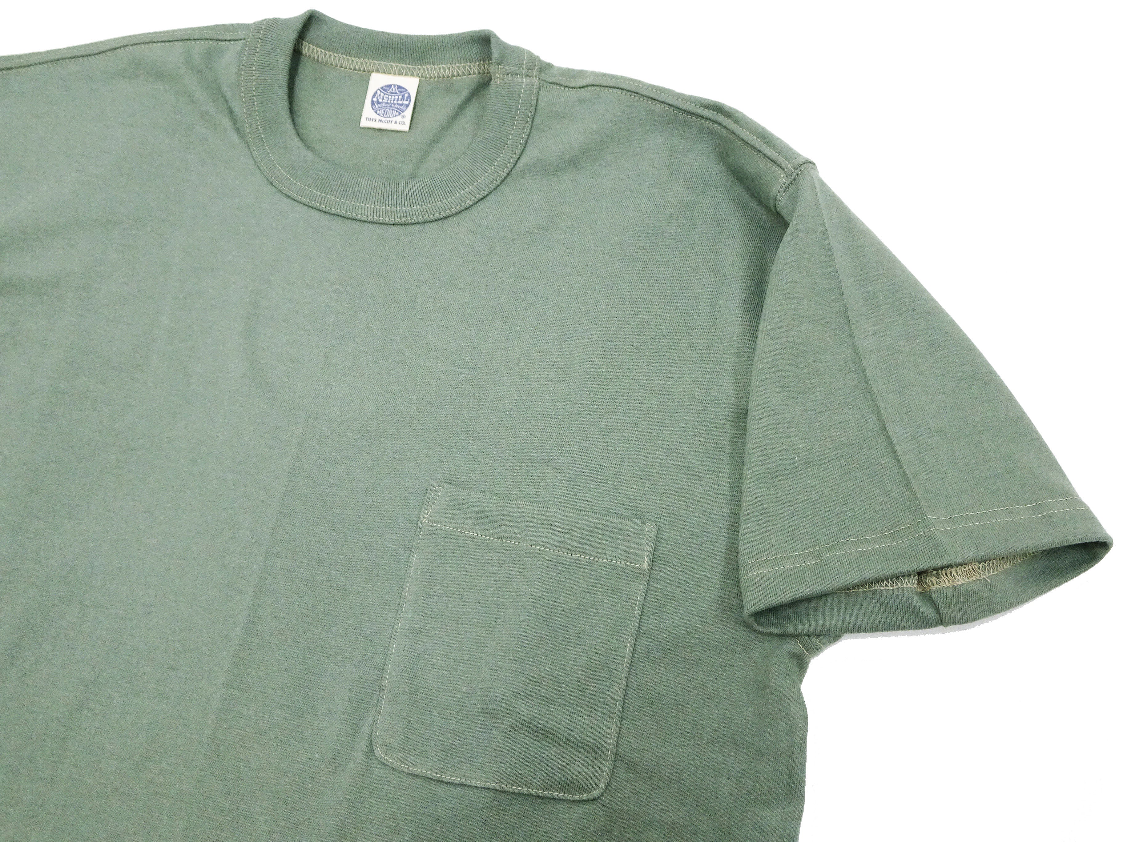 TOYS McCOY T-shirt Men's Steve McQueen Plain Pocket T-Shirt Short Sleeve Loopwheeled Tee TMC2410 160 Faded-Green - Image 7