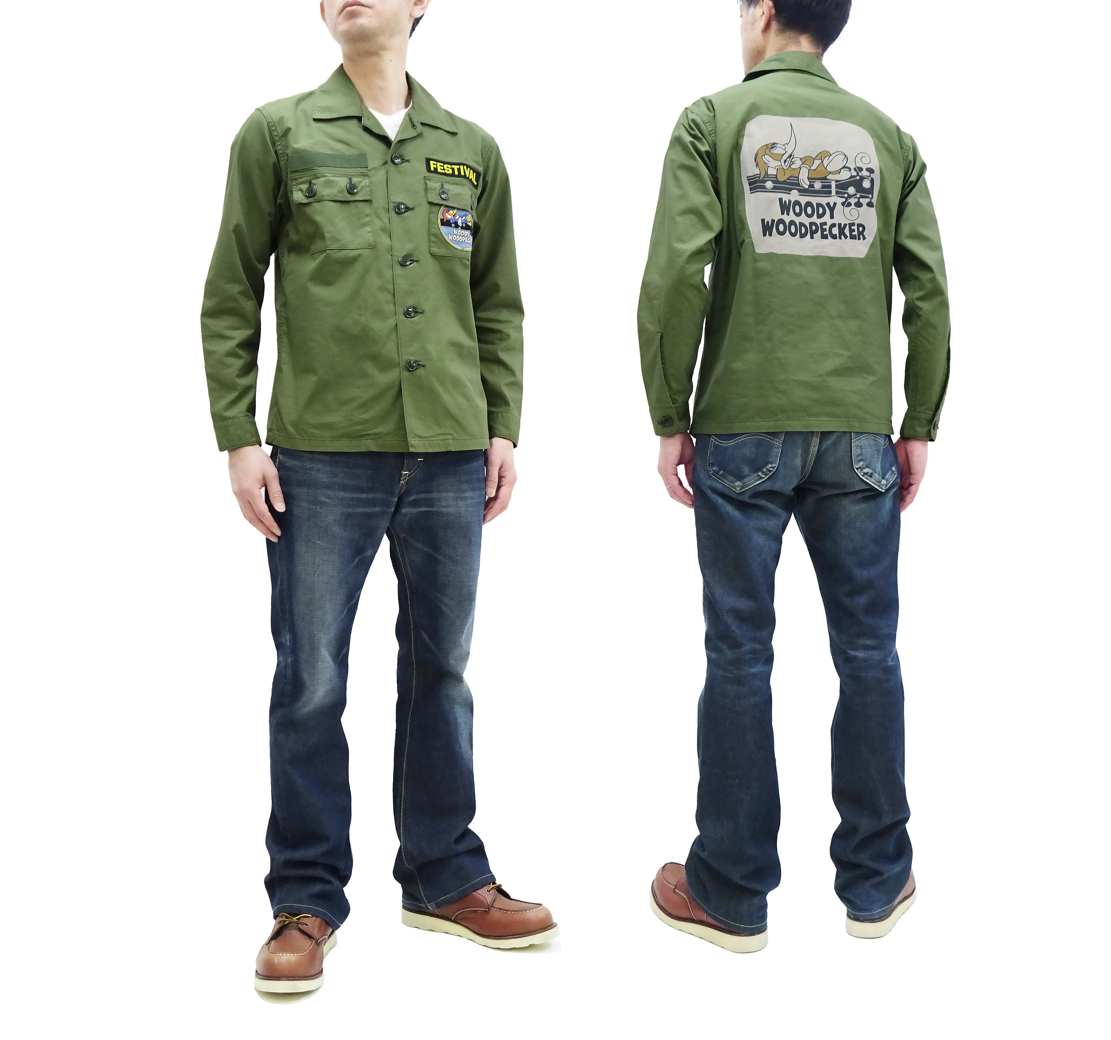 TOYS McCOY Utility Shirt Men's Custom Patched Printed Long Sleeve Button Up Shirt TMS2303 160 Olive - Image 3