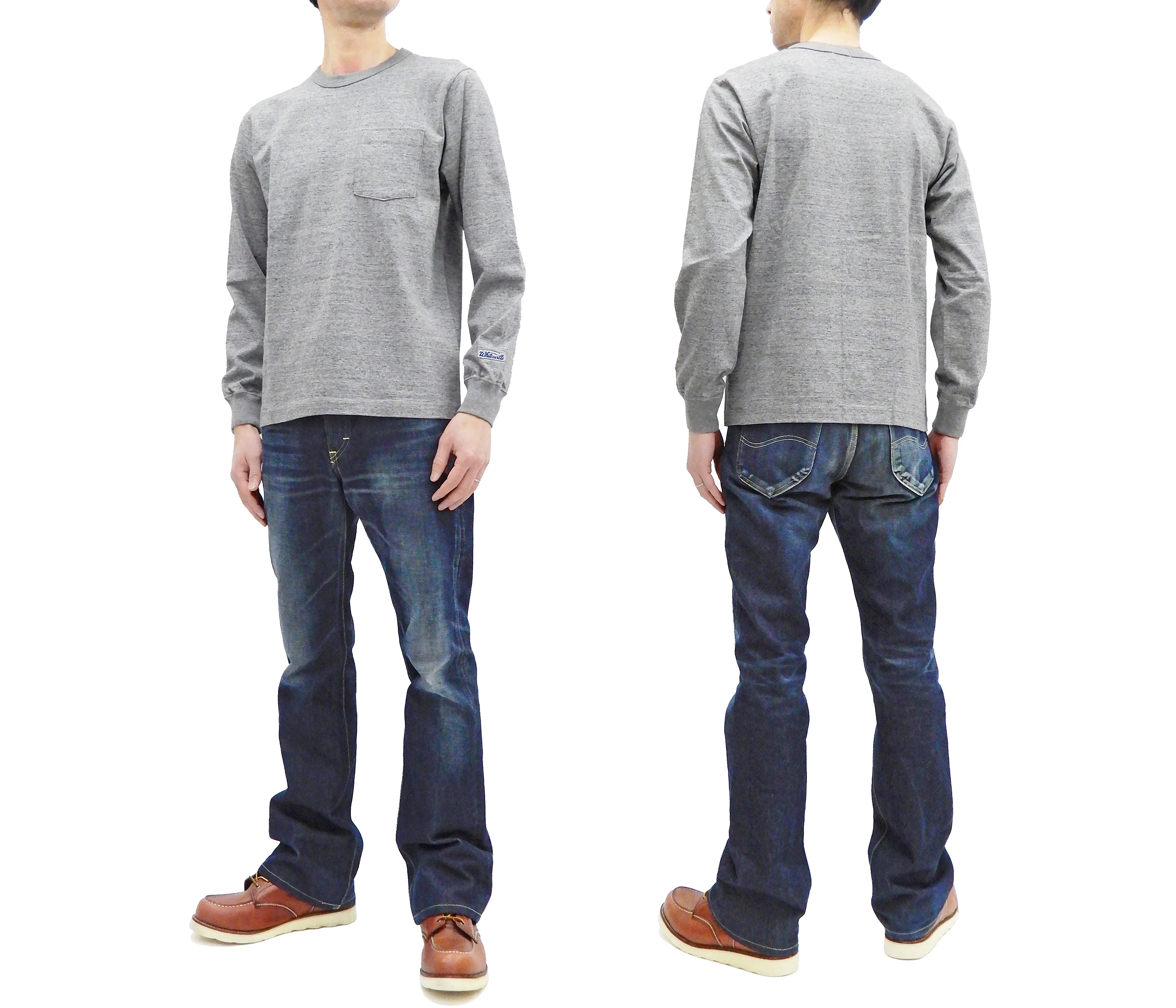 Whitesvill Plain T-shirt Men's Heavyweight Long Sleeve Pocket Tee WV68849 113 Heather-Gray - Image 3