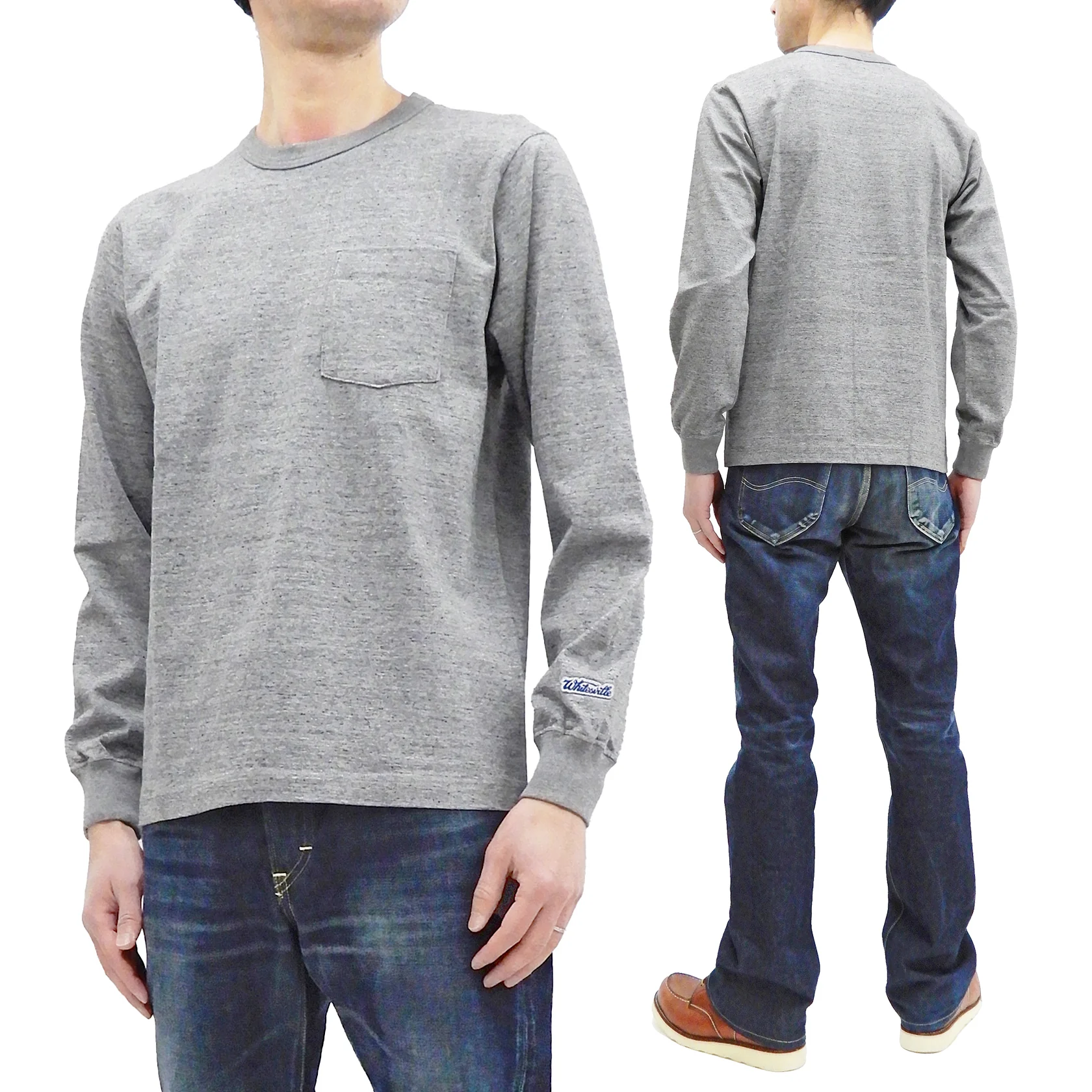 Whitesvill Plain T-shirt Men's Heavyweight Long Sleeve Pocket Tee WV68849 113 Heather-Gray - Image 4