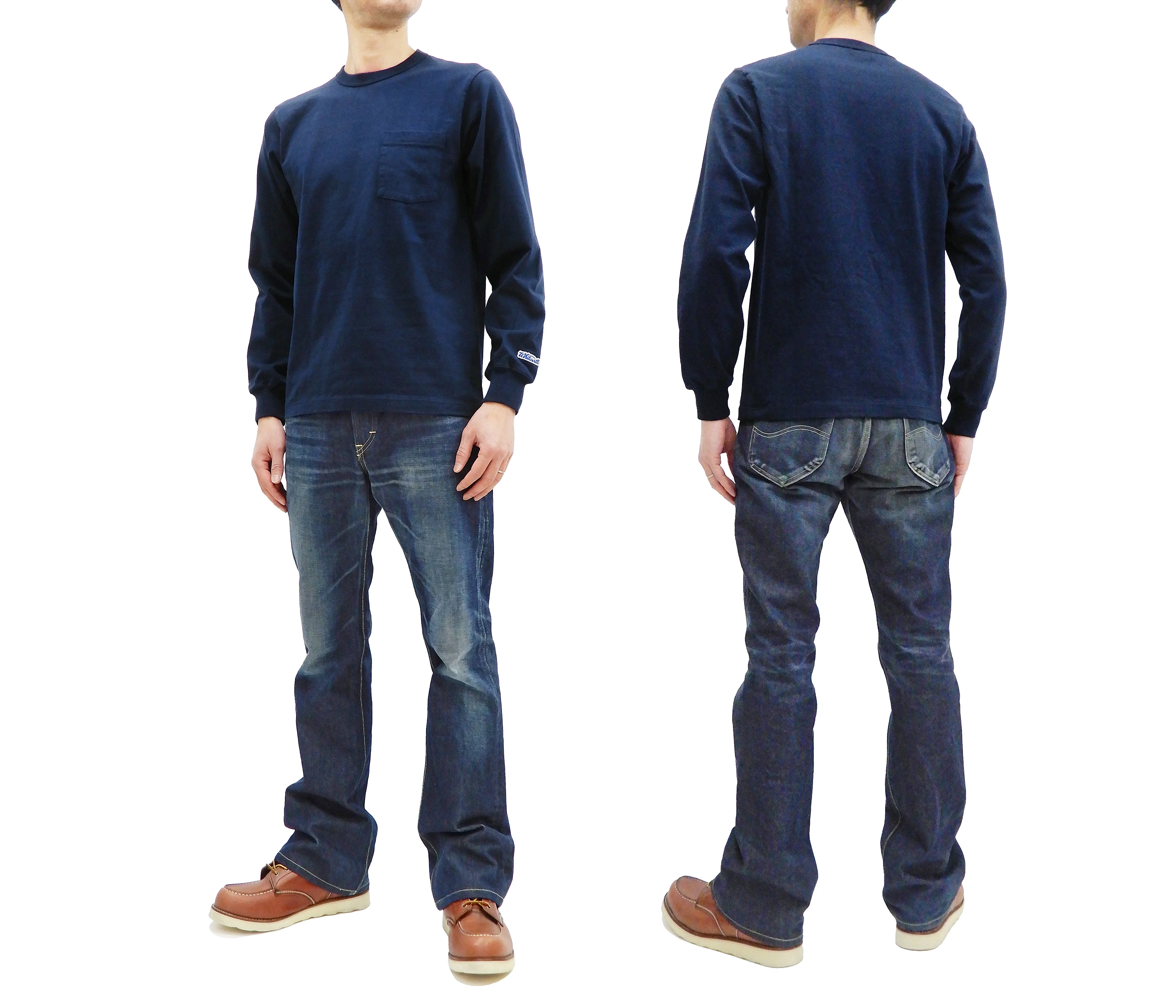 Whitesvill Plain T-shirt Men's Heavyweight Long Sleeve Pocket Tee WV68849 128 Dark-Blue - Image 3
