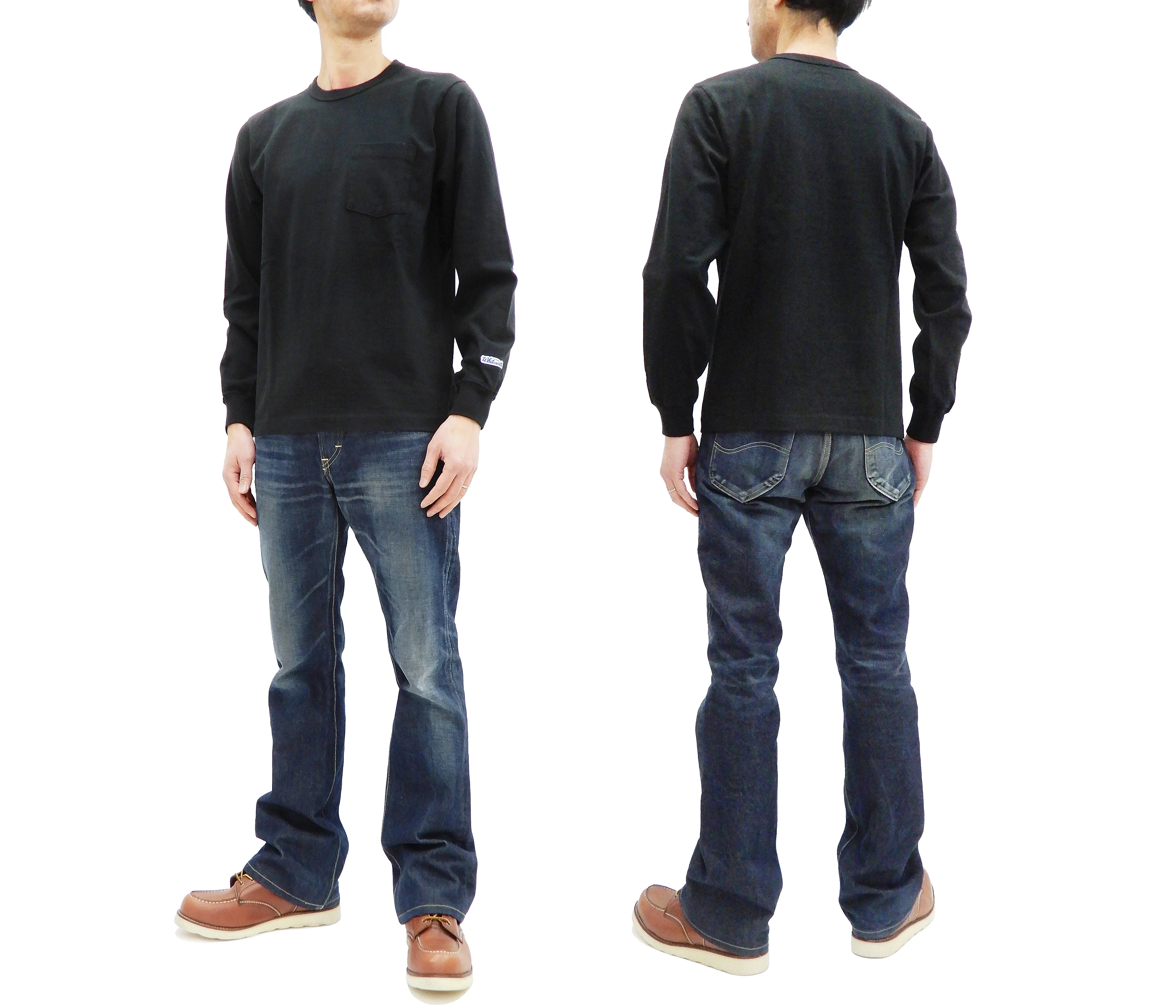 Whitesvill Plain T-shirt Men's Heavyweight Long Sleeve Pocket Tee WV68849 119 Black - Image 3